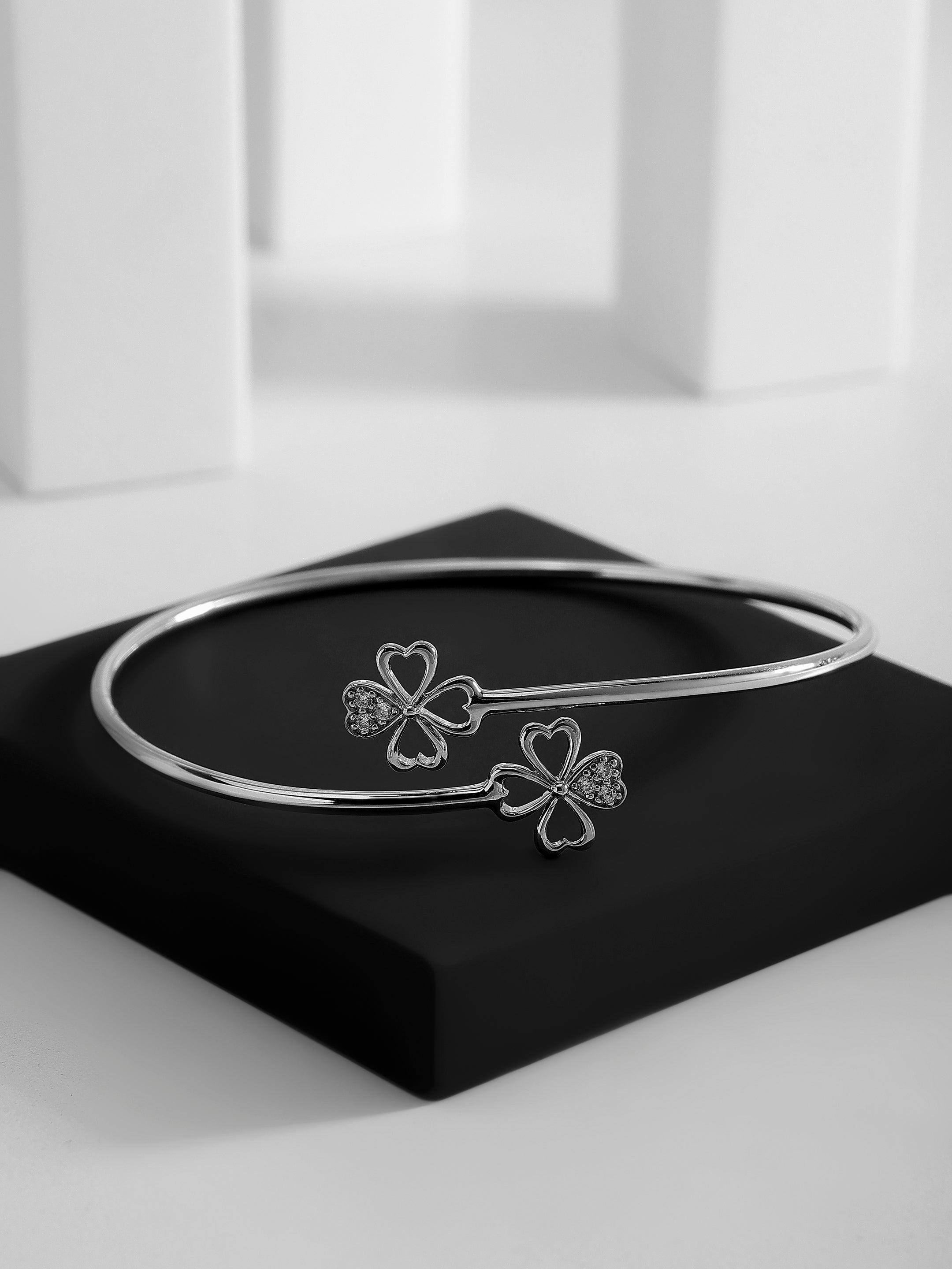 Heart Petals CZ Silver Bangle - Diavo Jewels