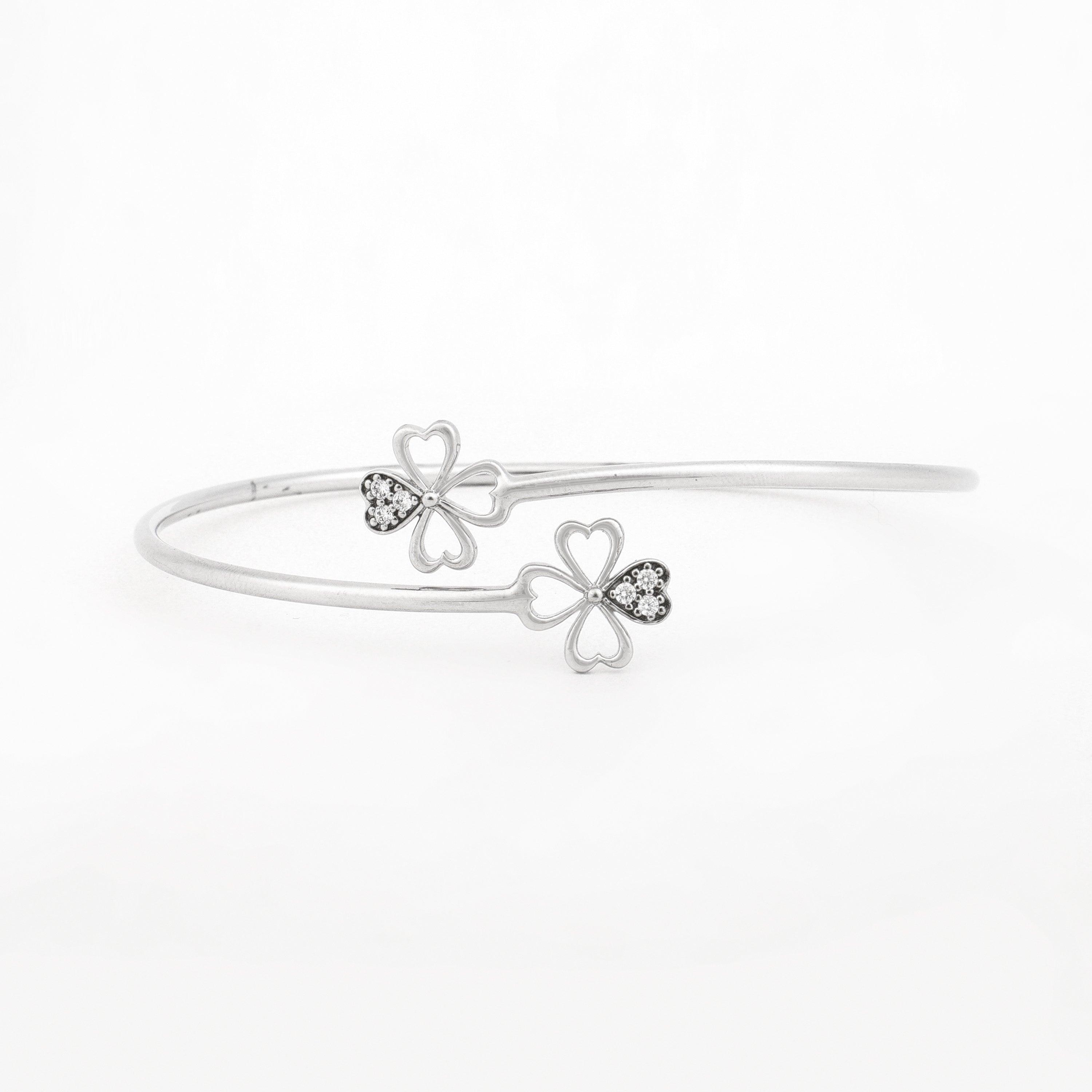 Heart Petals CZ Silver Bangle - Diavo Jewels