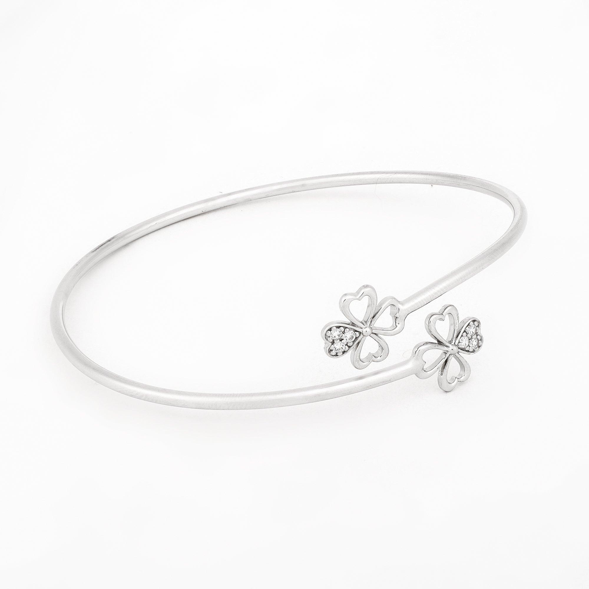 Heart Petals CZ Silver Bangle - Diavo Jewels