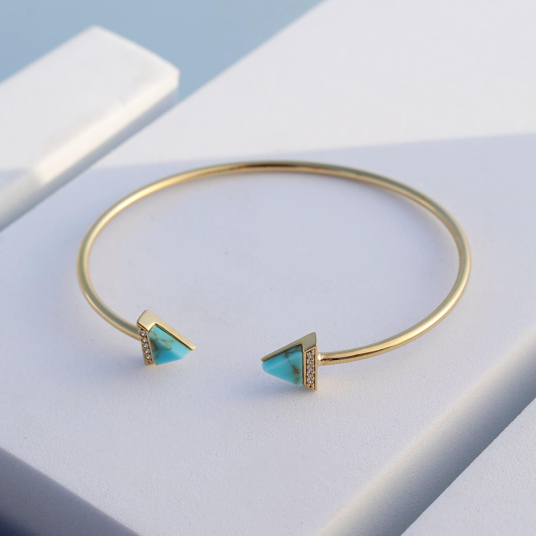 Turquoise Tranquility Gold Plated Bangle - Diavo Jewels