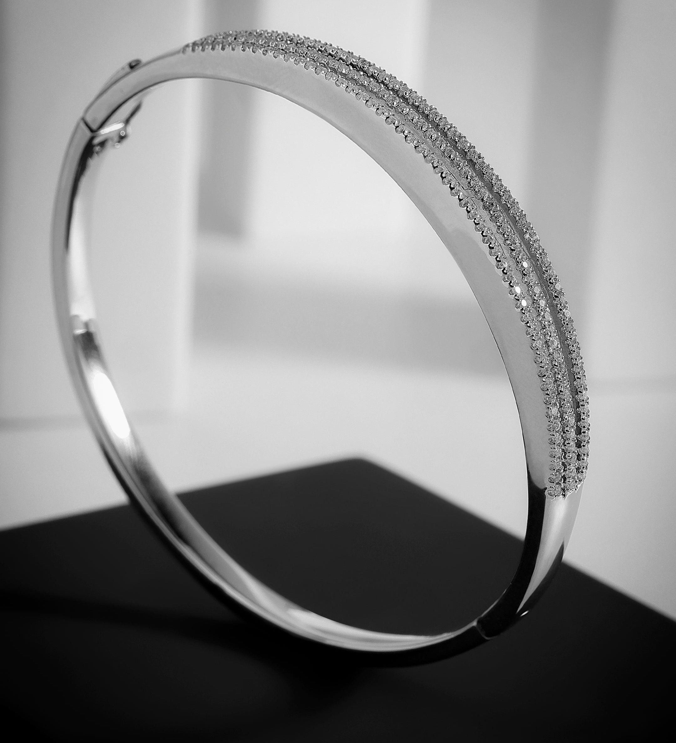 Dazzling Tiered CZ Silver Bangle - Diavo Jewels