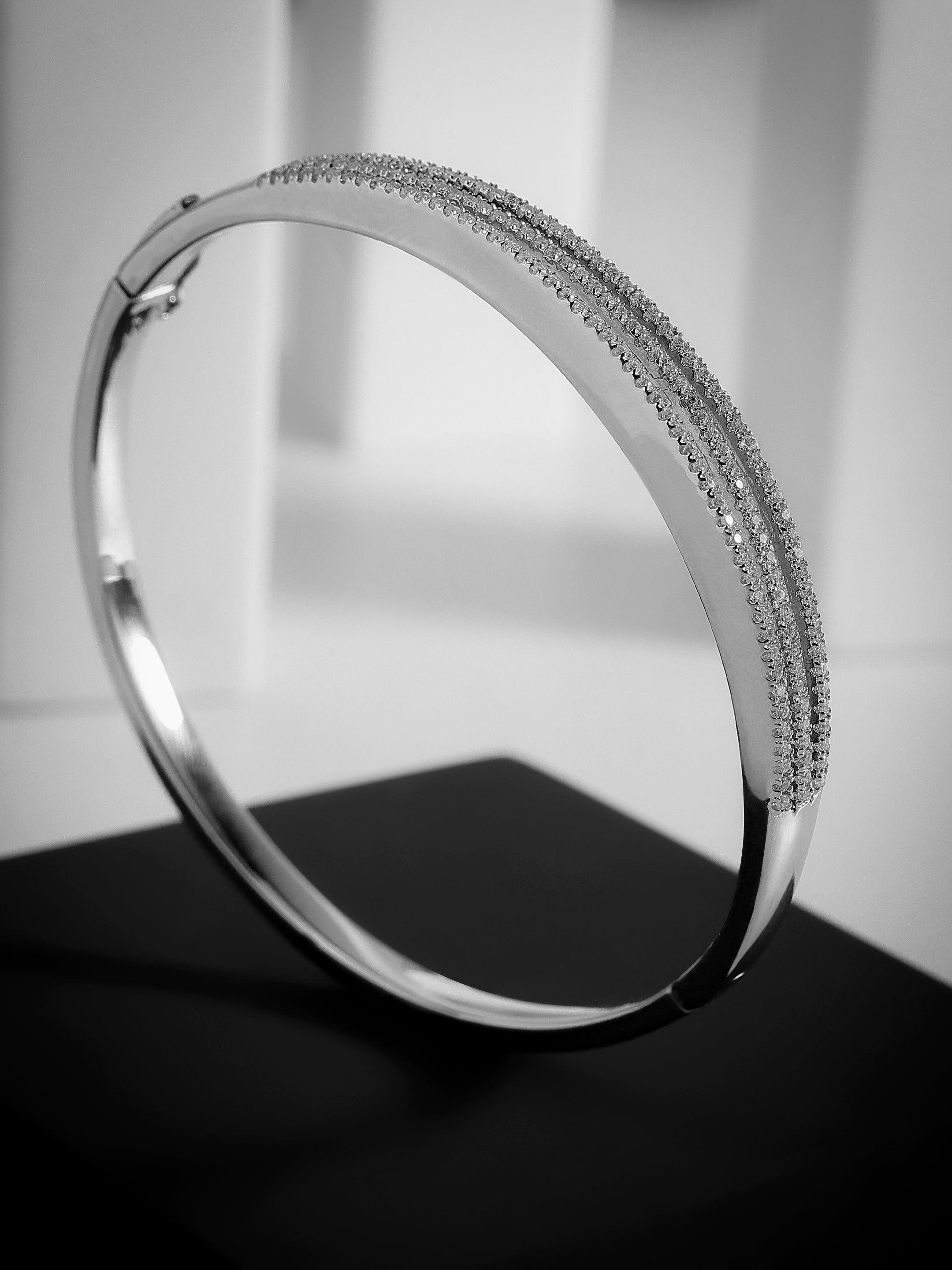 Dazzling Tiered CZ Silver Bangle - Diavo Jewels