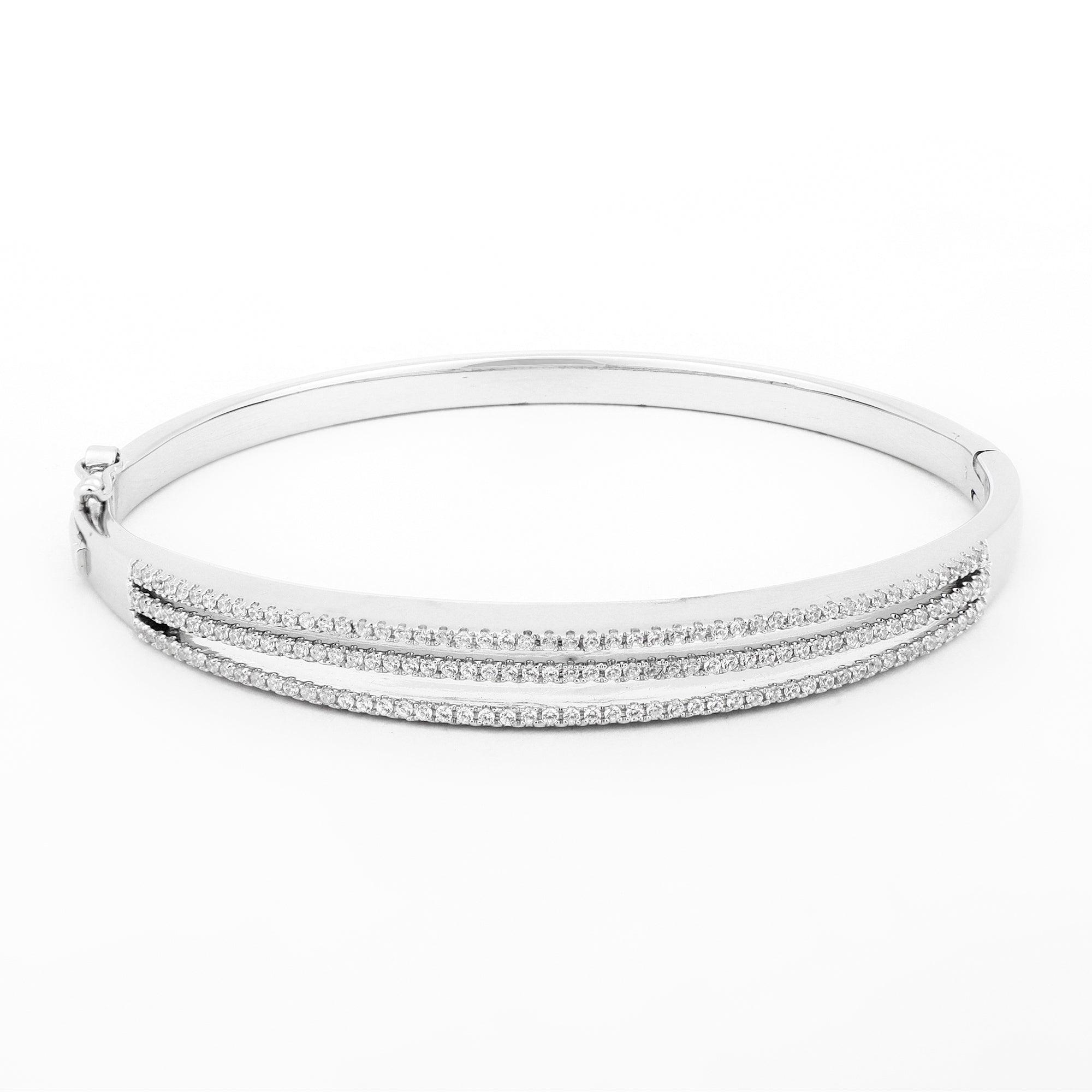 Dazzling Tiered CZ Silver Bangle - Diavo Jewels