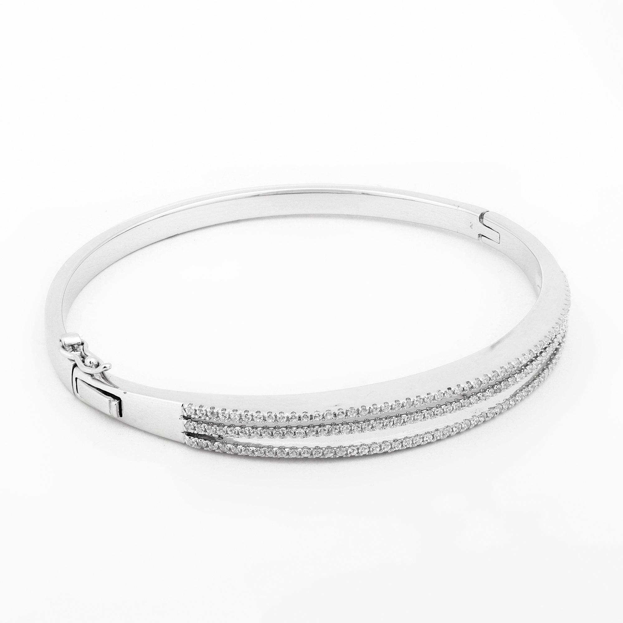 Dazzling Tiered CZ Silver Bangle - Diavo Jewels