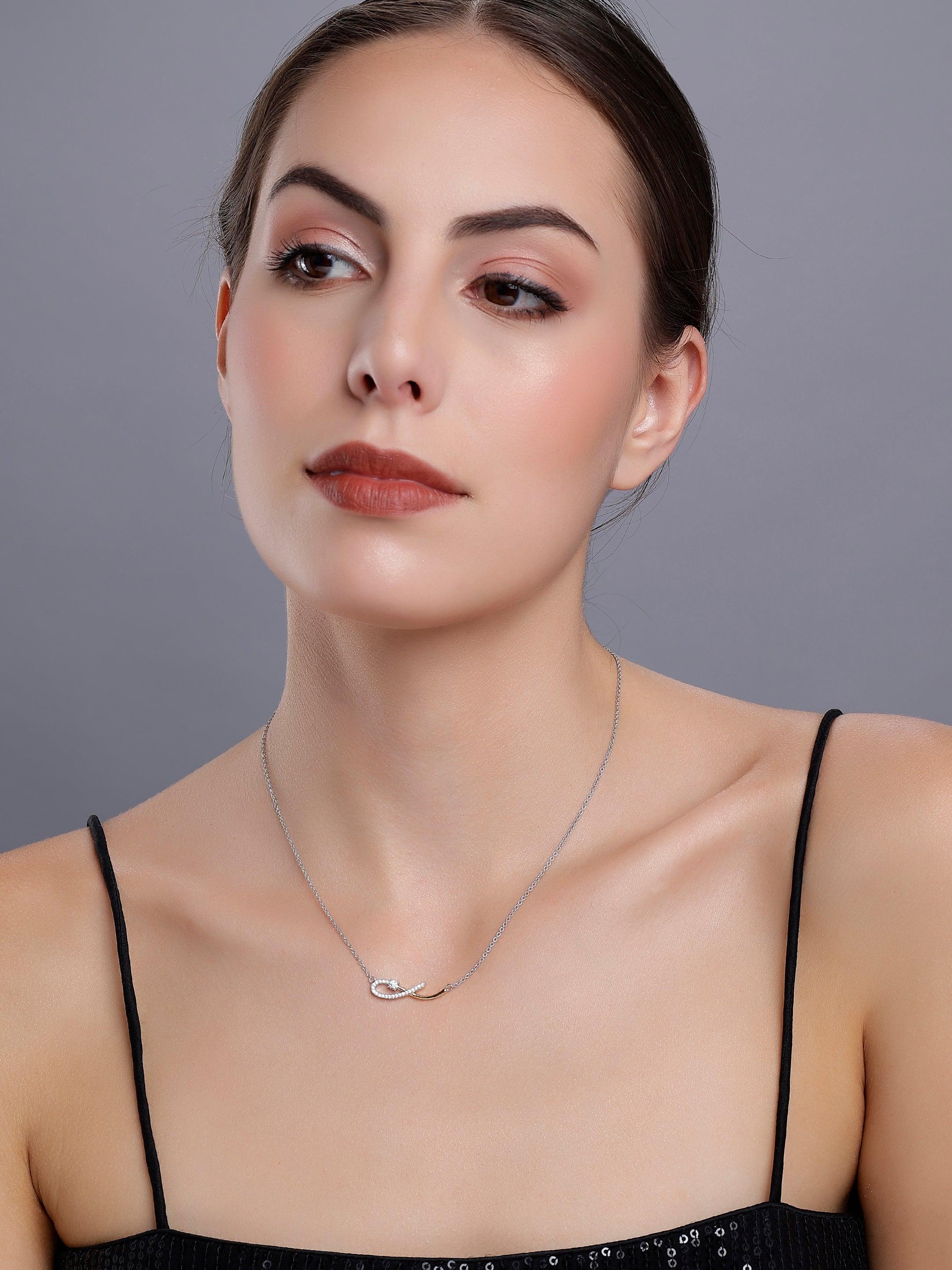 Dual Tone Wave Silver Necklace - Diavo Jewels