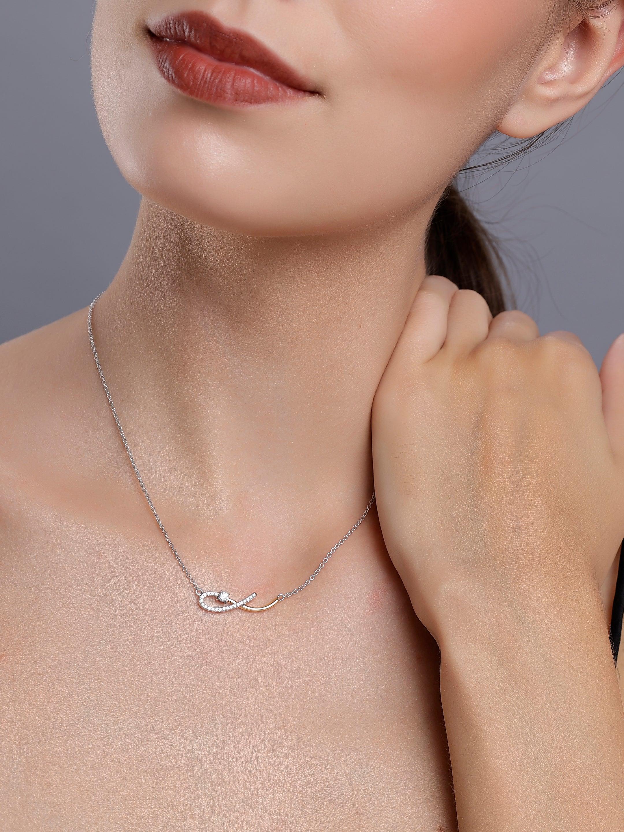 Dual Tone Wave Silver Necklace - Diavo Jewels