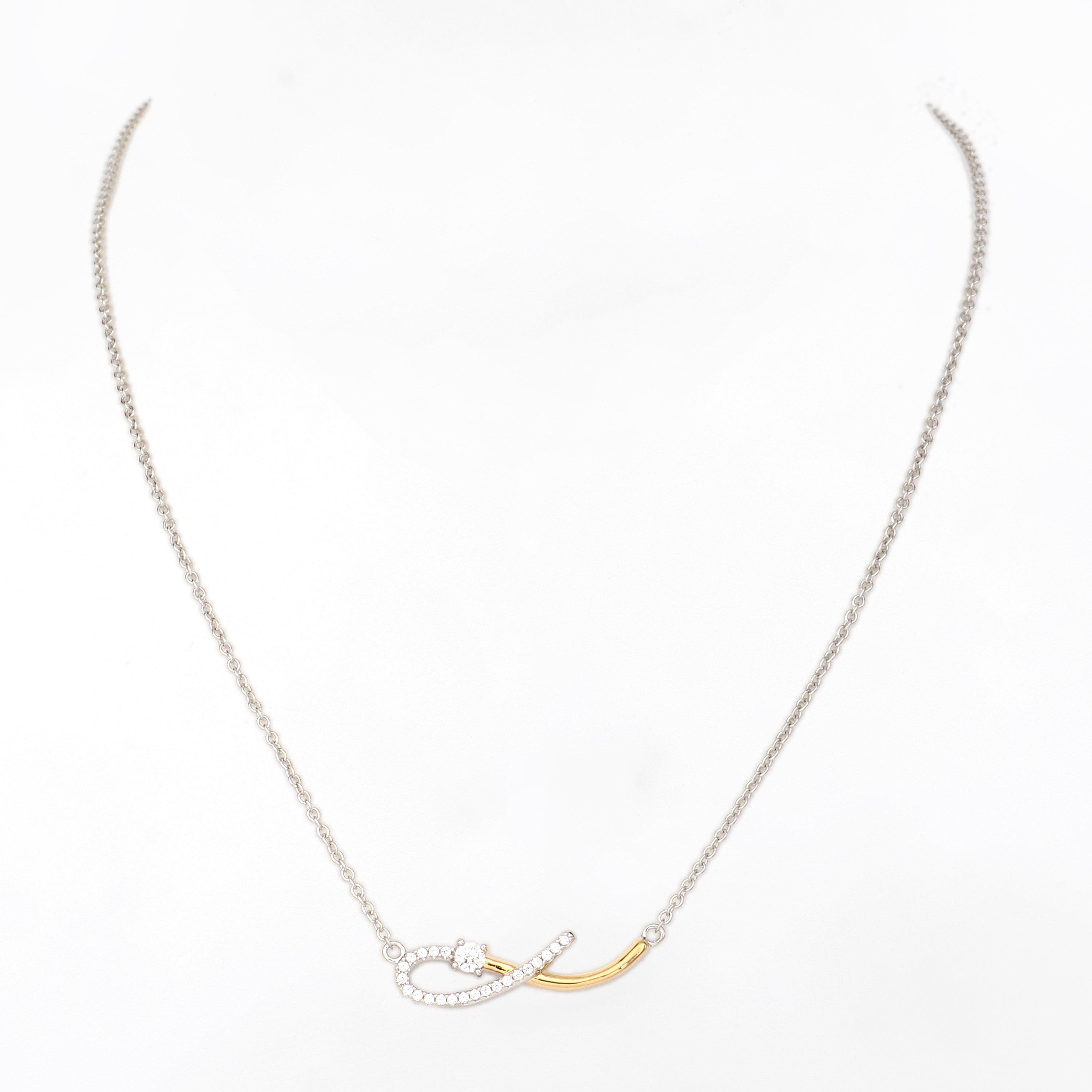 Dual Tone Wave Silver Necklace - Diavo Jewels