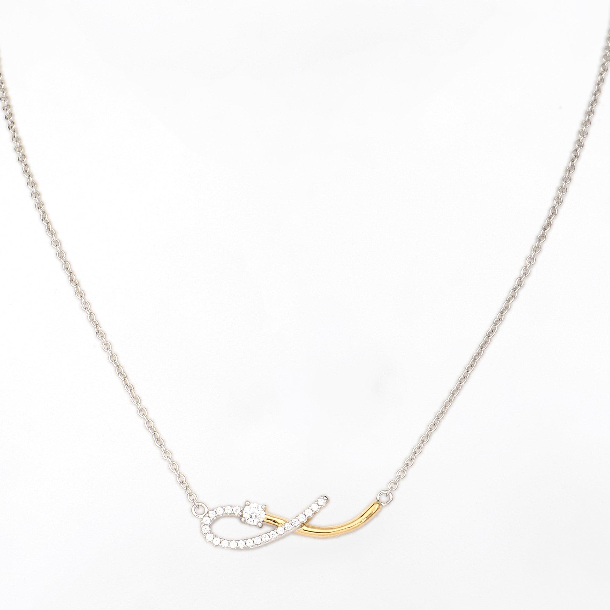 Dual Tone Wave Silver Necklace - Diavo Jewels