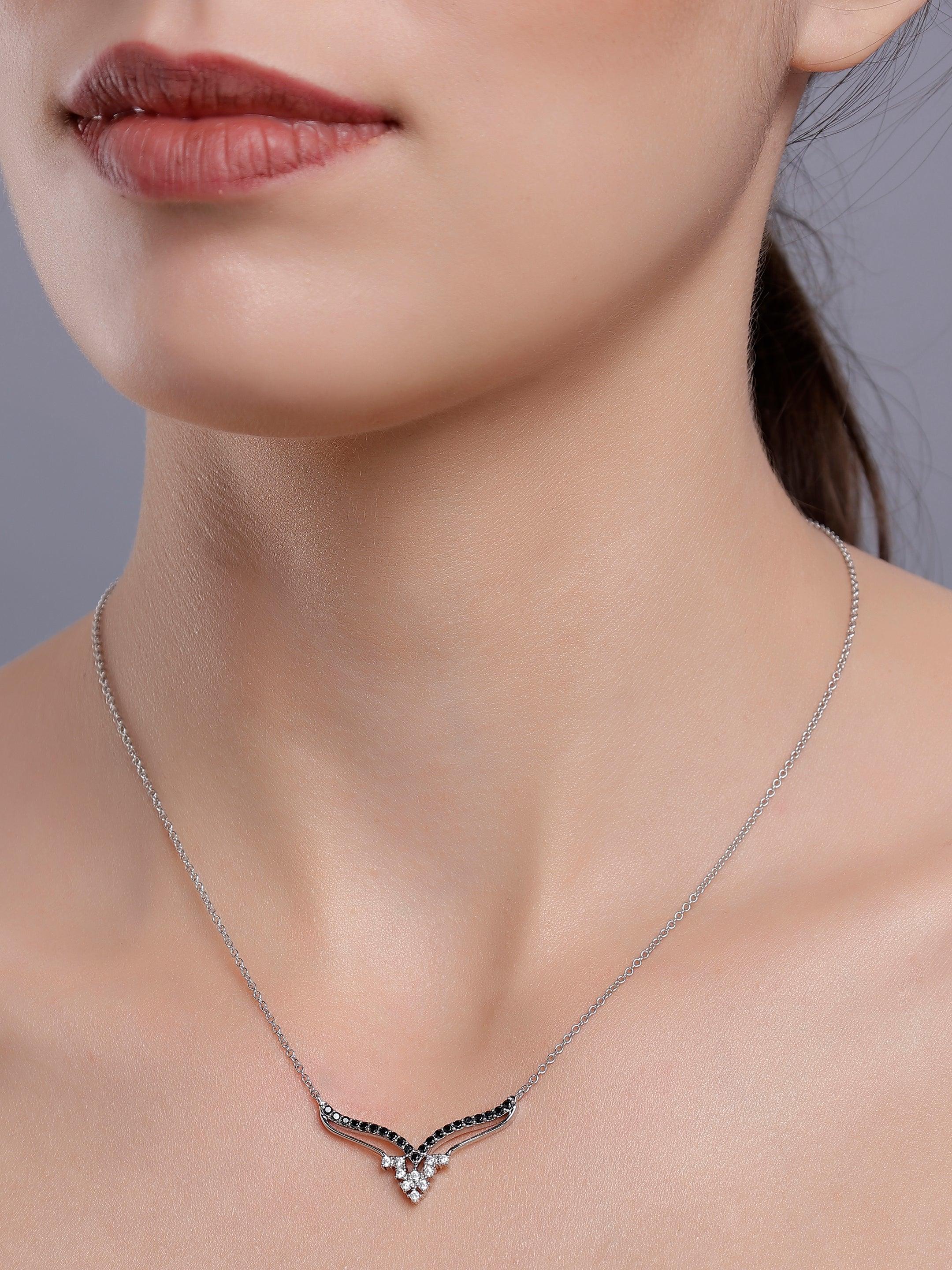 Twin Zirconia Layered Silver Necklace - Diavo Jewels