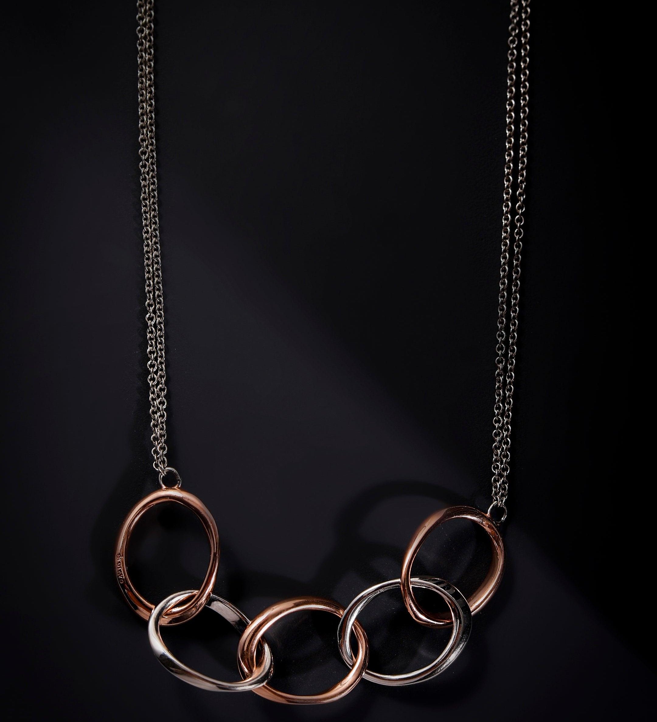 Modern Dual-Tone Loops Silver Necklace - Diavo Jewels