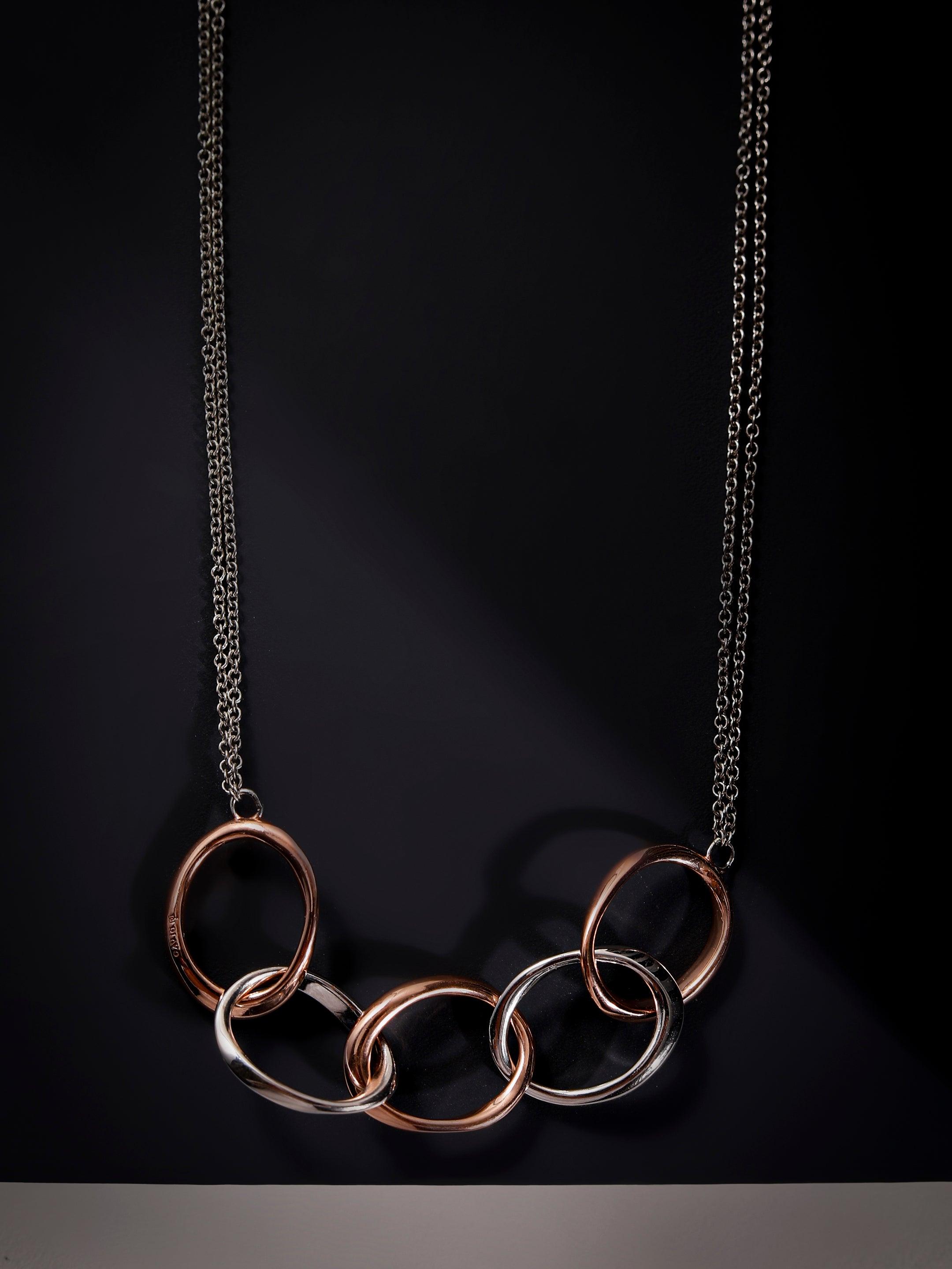 Modern Dual-Tone Loops Silver Necklace - Diavo Jewels