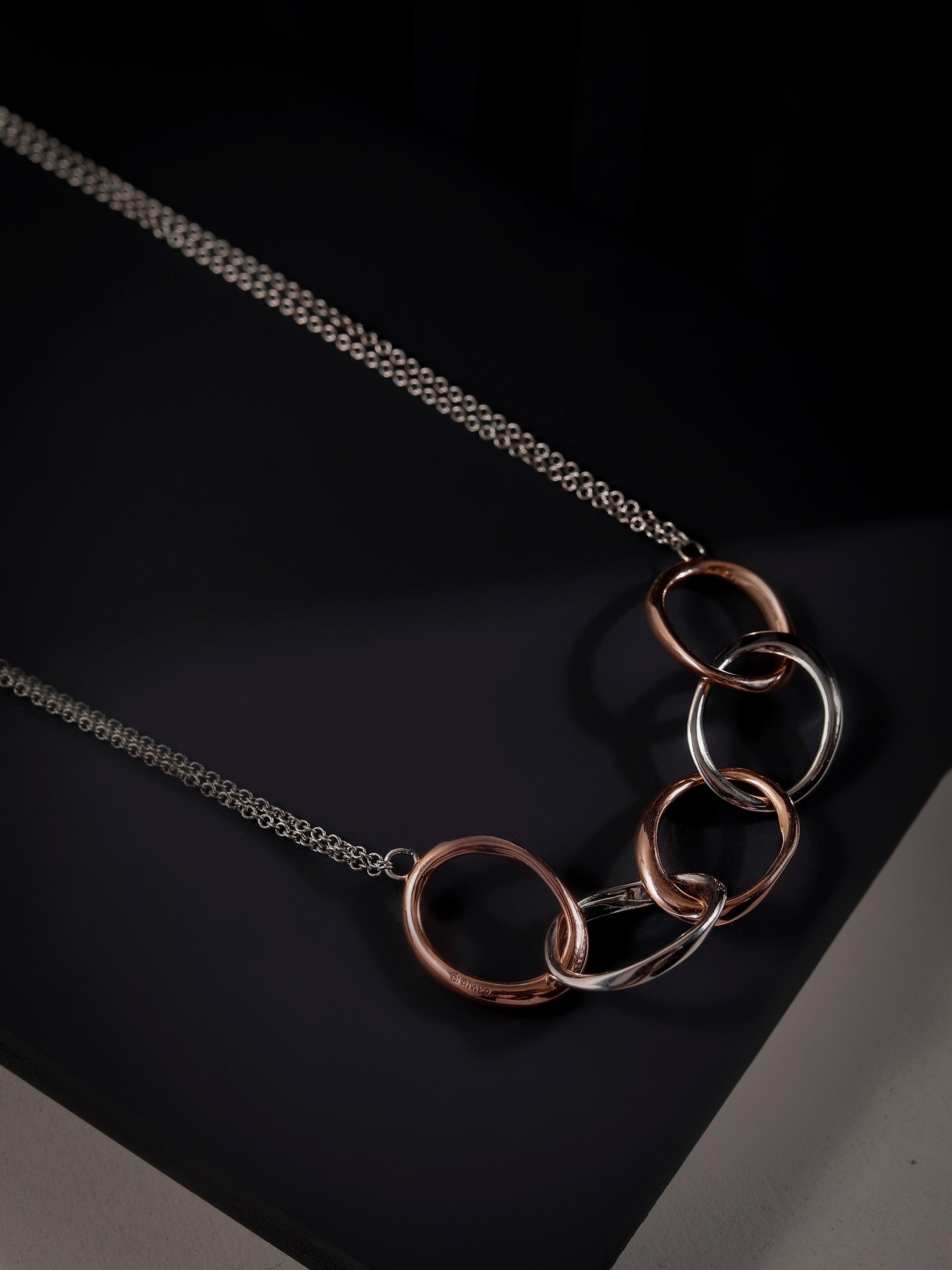 Modern Dual-Tone Loops Silver Necklace - Diavo Jewels