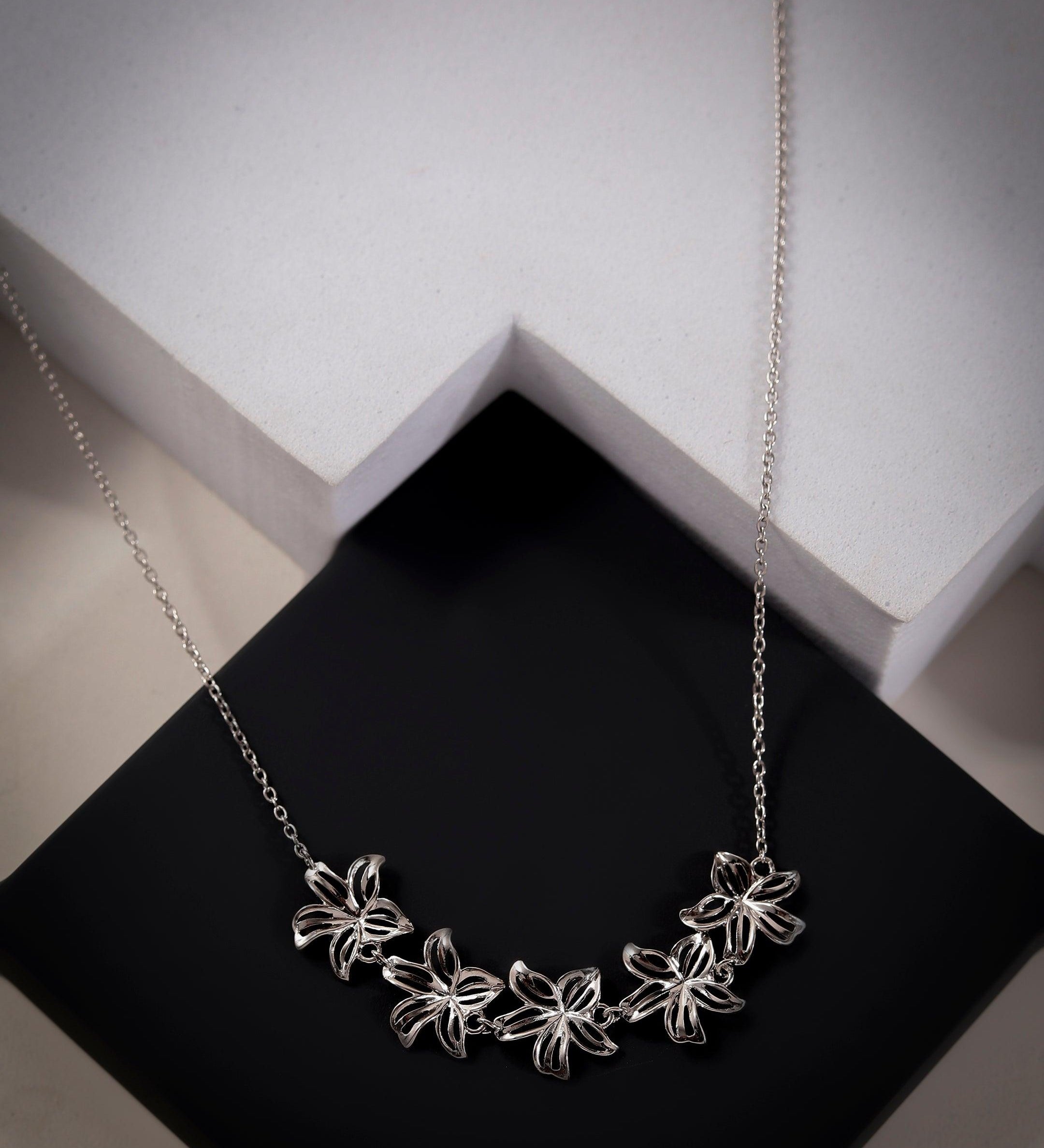 Radiant Row of Flowers Silver Necklace - Diavo Jewels