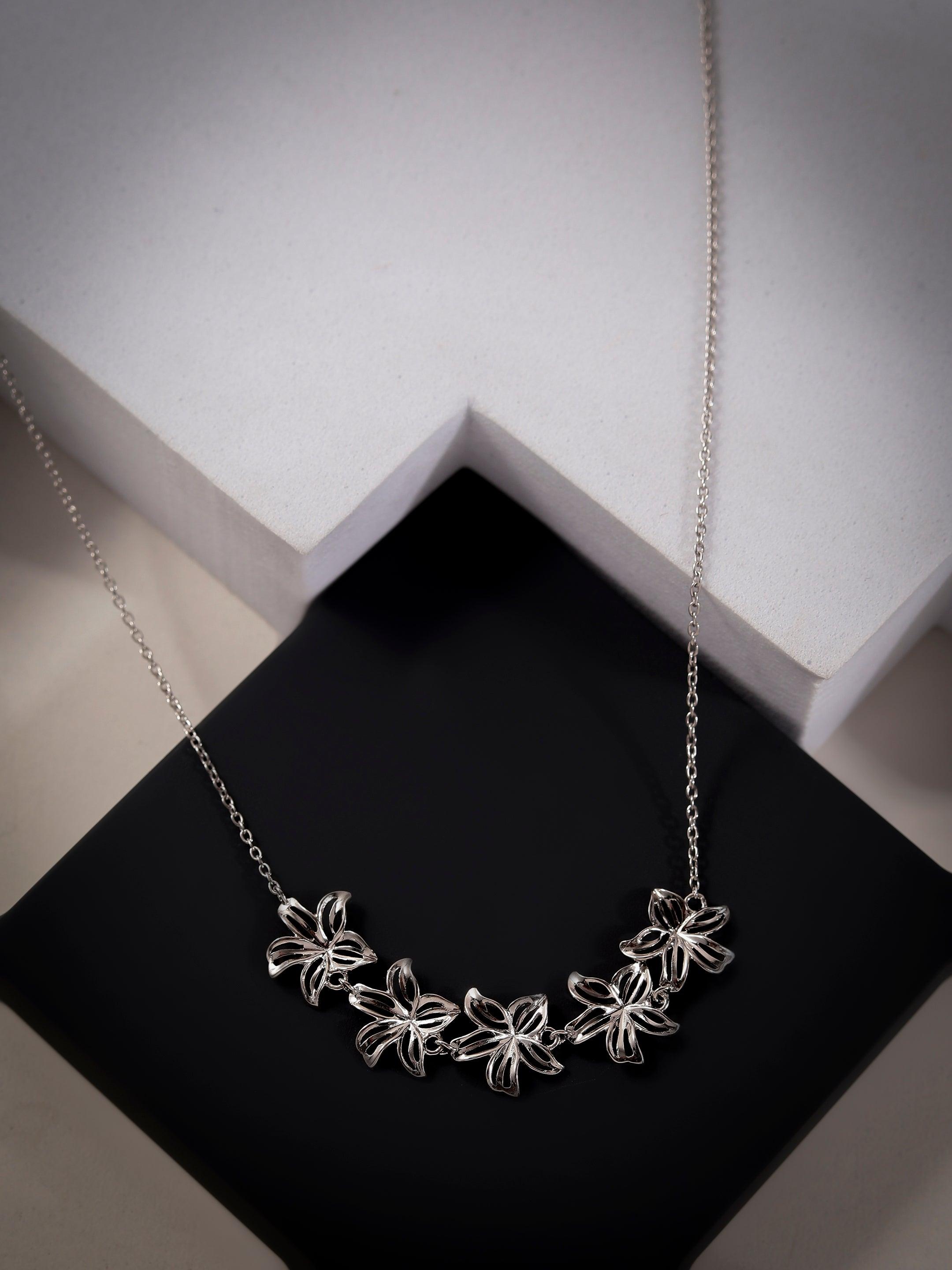 Radiant Row of Flowers Silver Necklace - Diavo Jewels