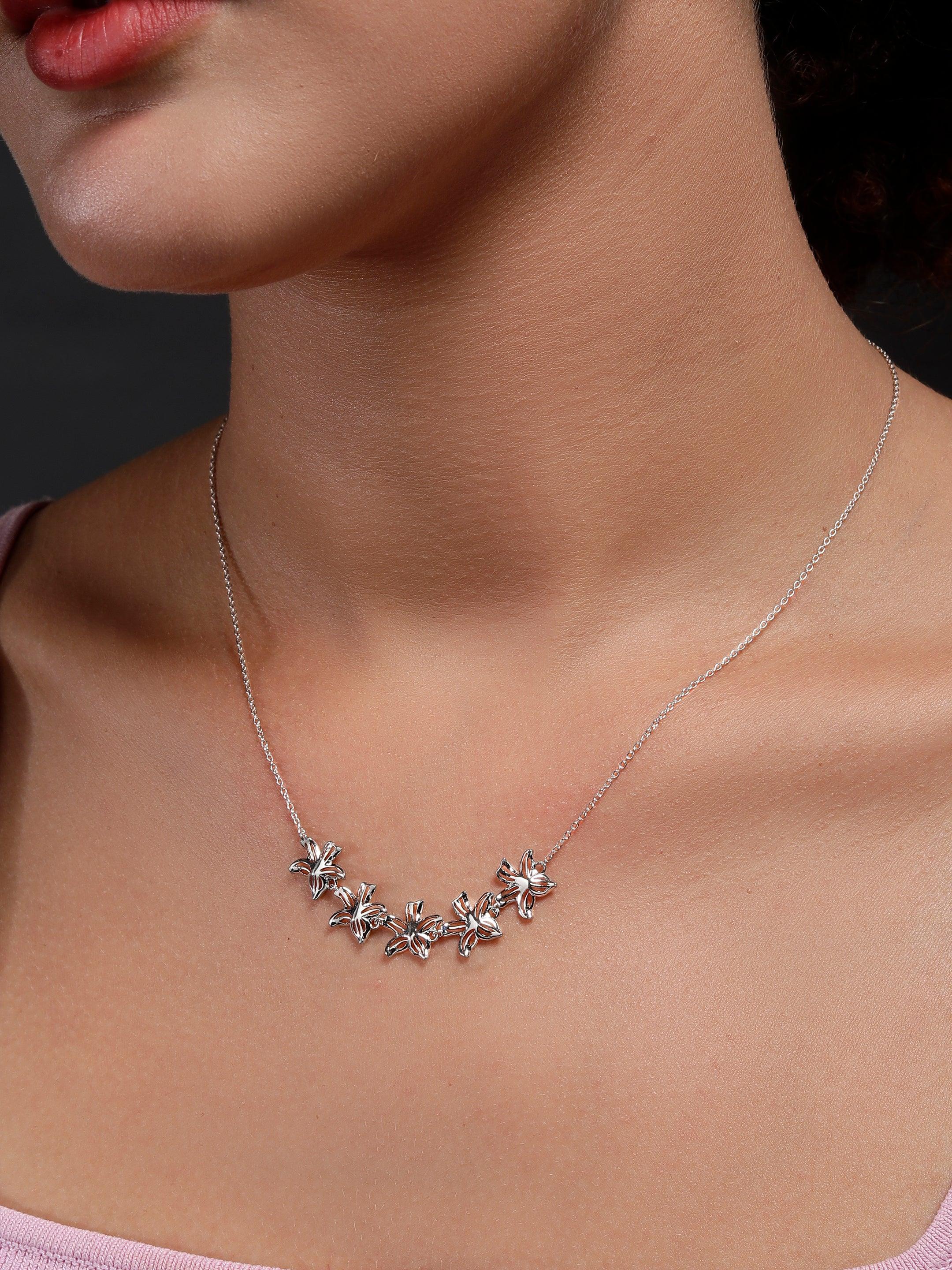 Radiant Row of Flowers Silver Necklace - Diavo Jewels