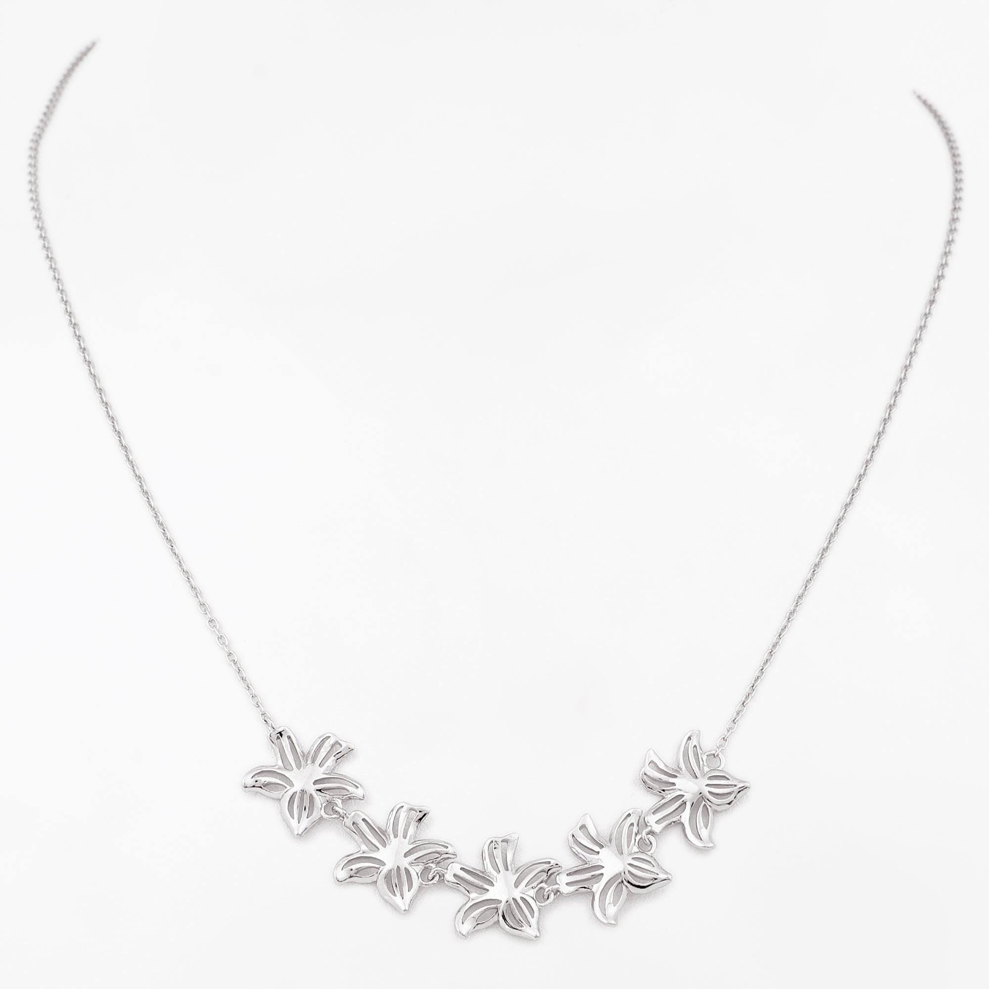 Radiant Row of Flowers Silver Necklace - Diavo Jewels