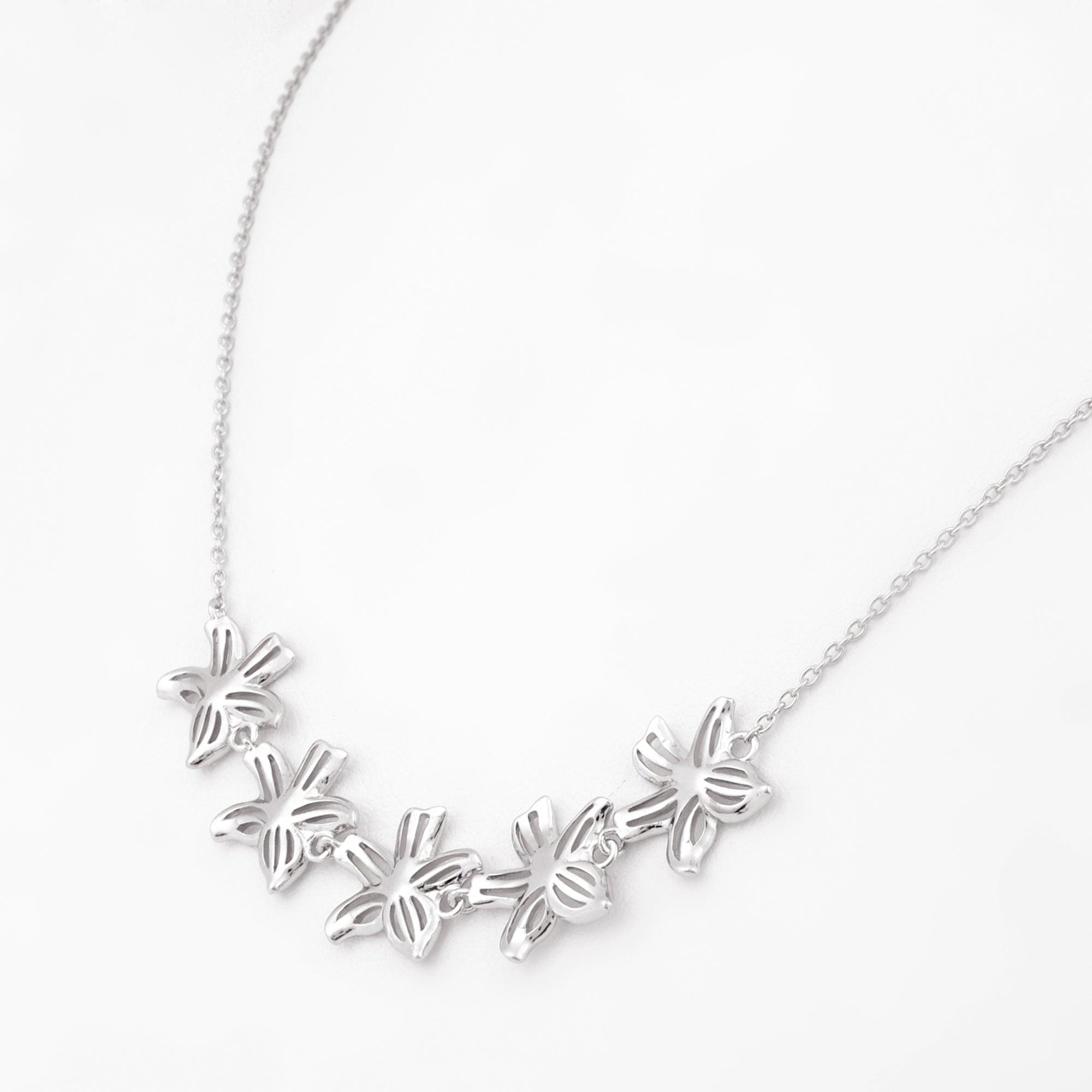 Radiant Row of Flowers Silver Necklace - Diavo Jewels