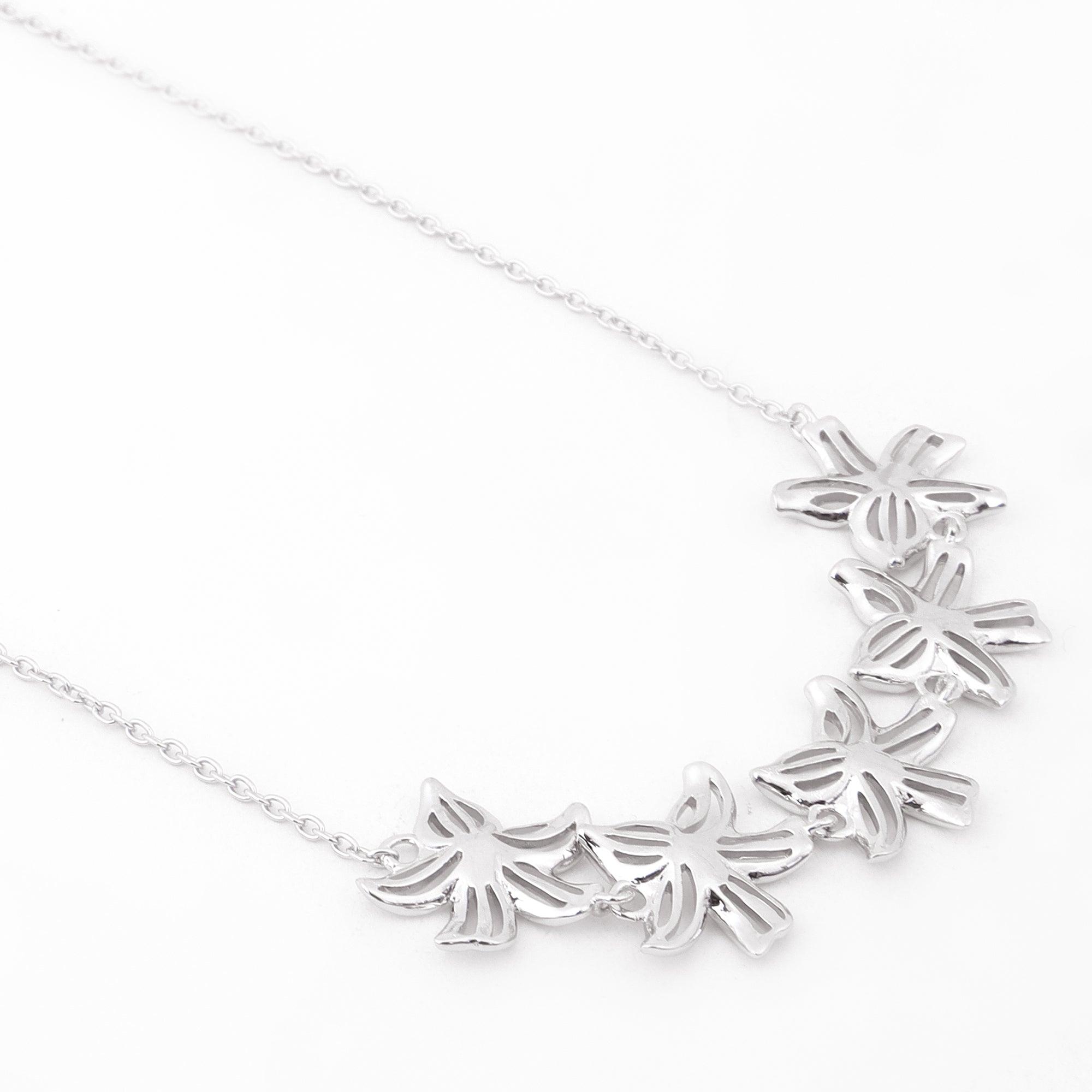 Radiant Row of Flowers Silver Necklace - Diavo Jewels