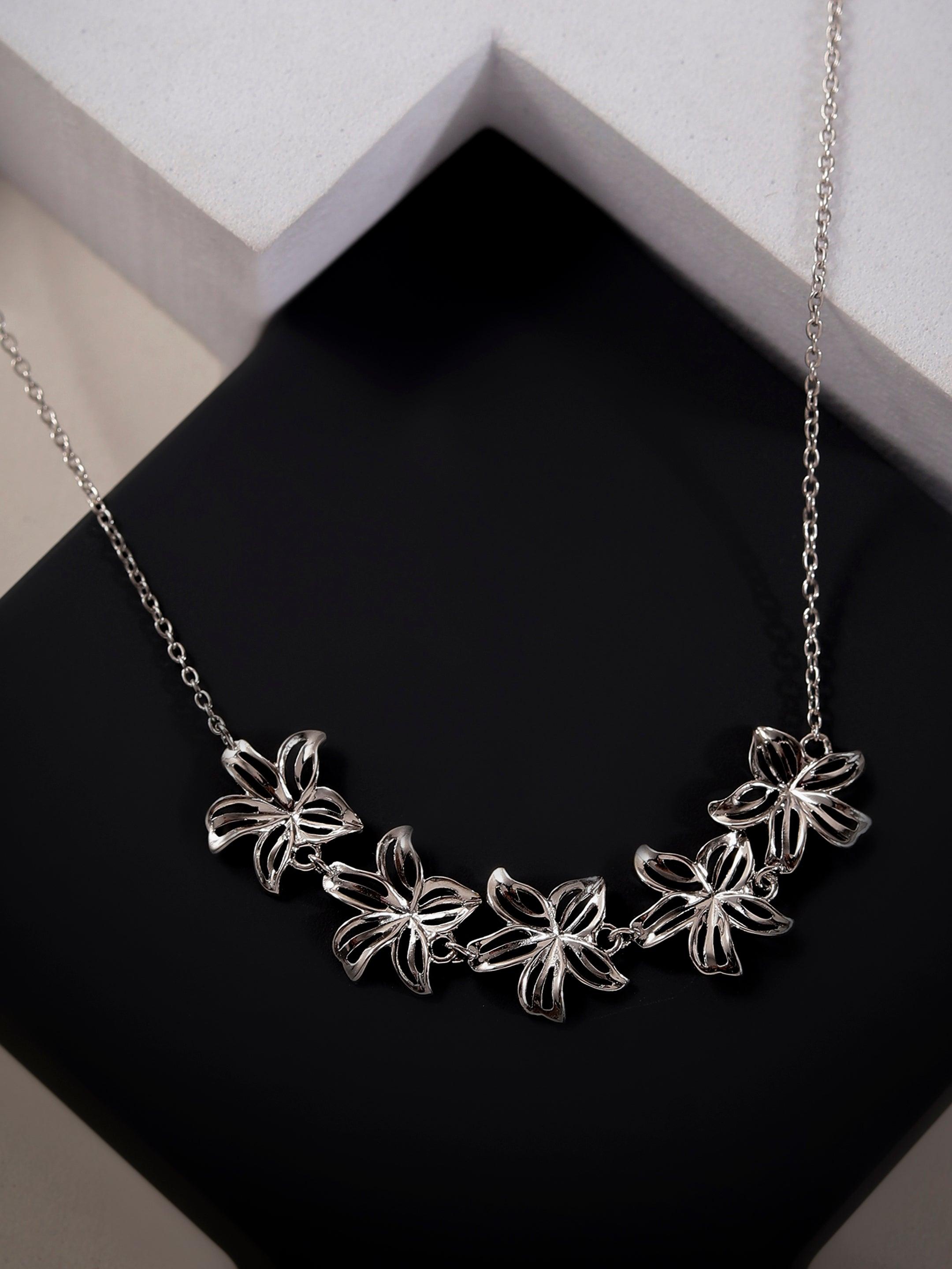 Radiant Row of Flowers Silver Necklace - Diavo Jewels