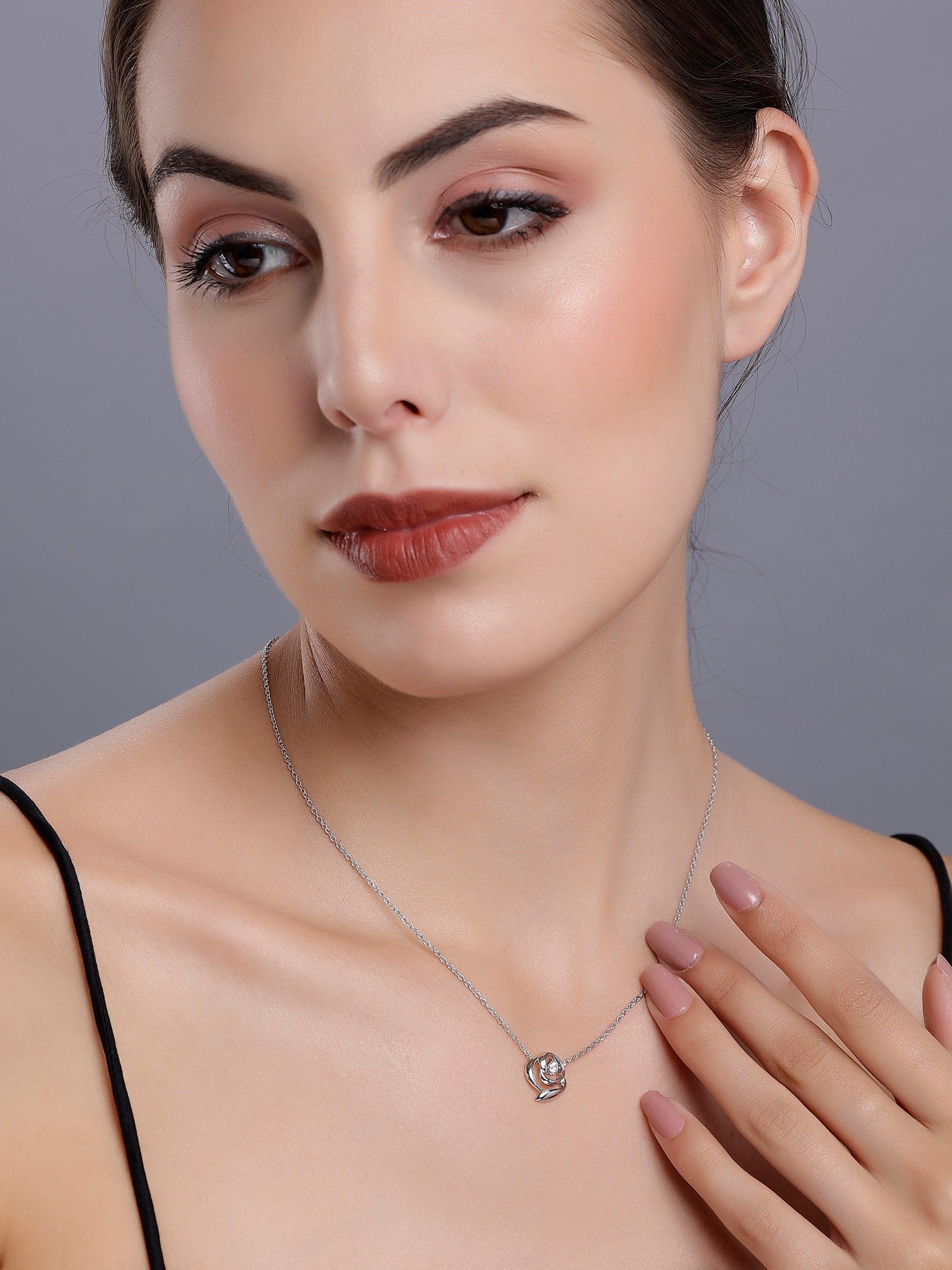 Rosy Radiant Rhodium Plated Silver Necklace - Diavo Jewels