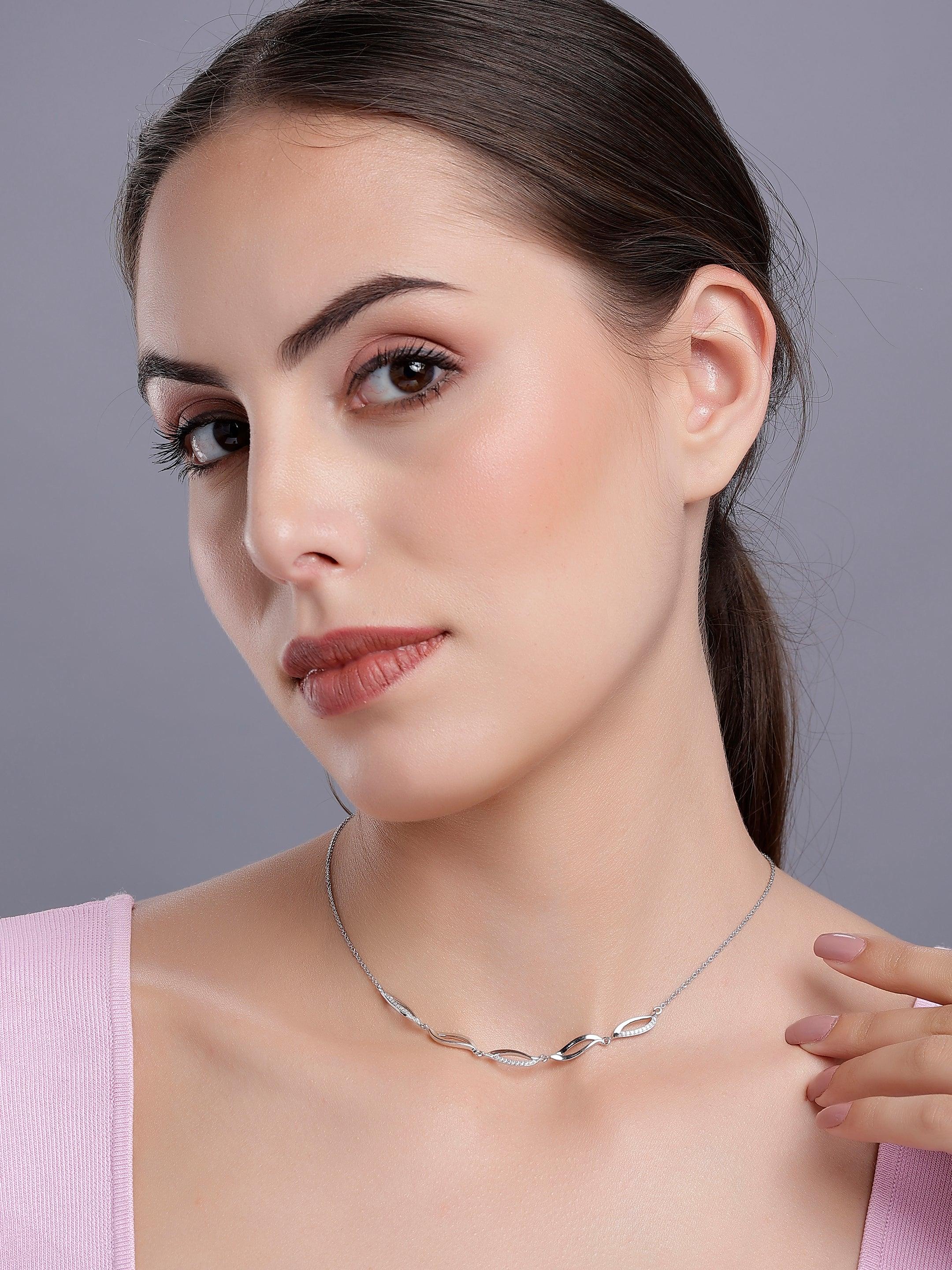 Graceful Curve Ensemble Silver Necklace - Diavo Jewels