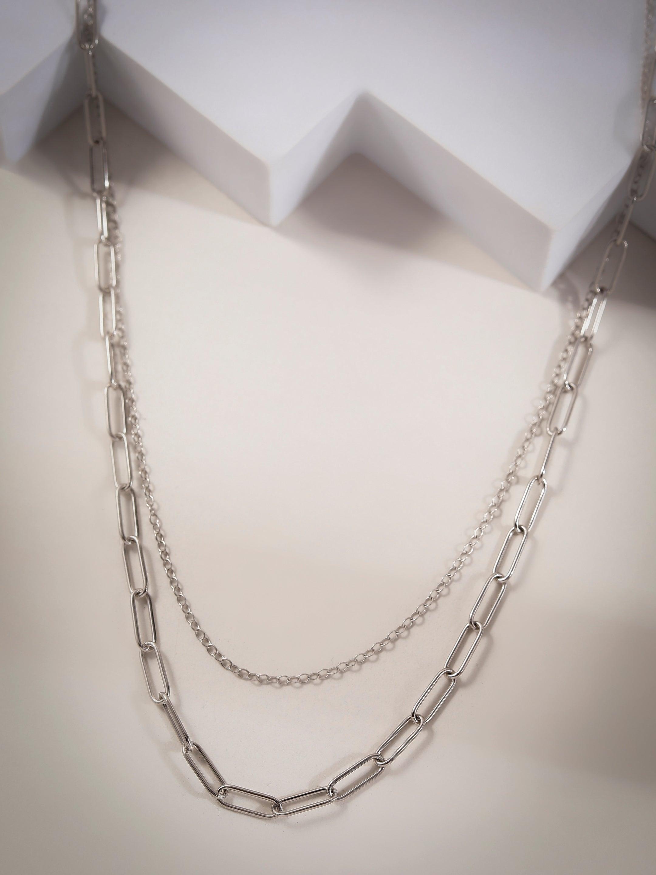 Cable Link Dual-Strand Silver Necklace - Diavo Jewels