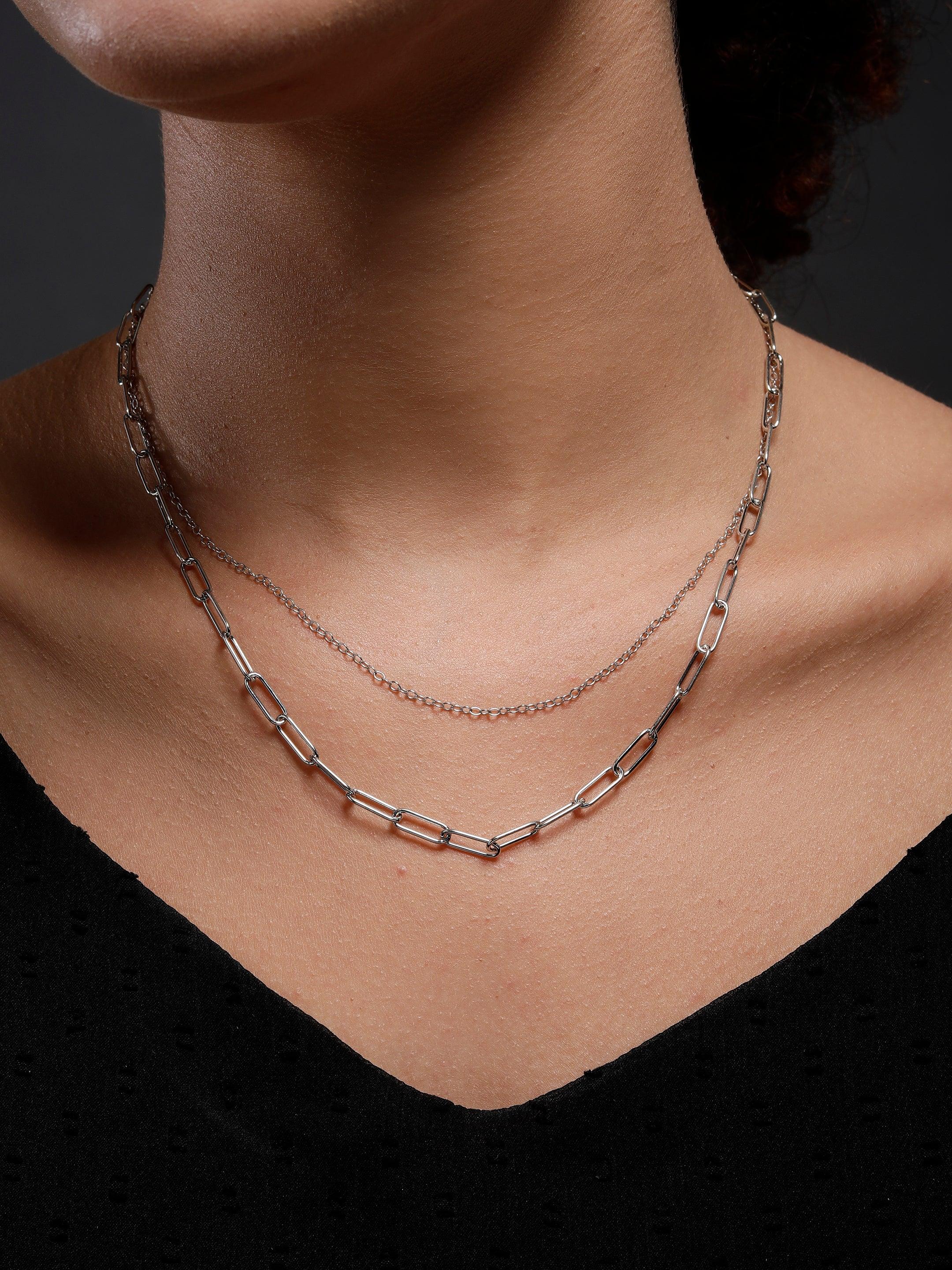 Cable Link Dual-Strand Silver Necklace - Diavo Jewels