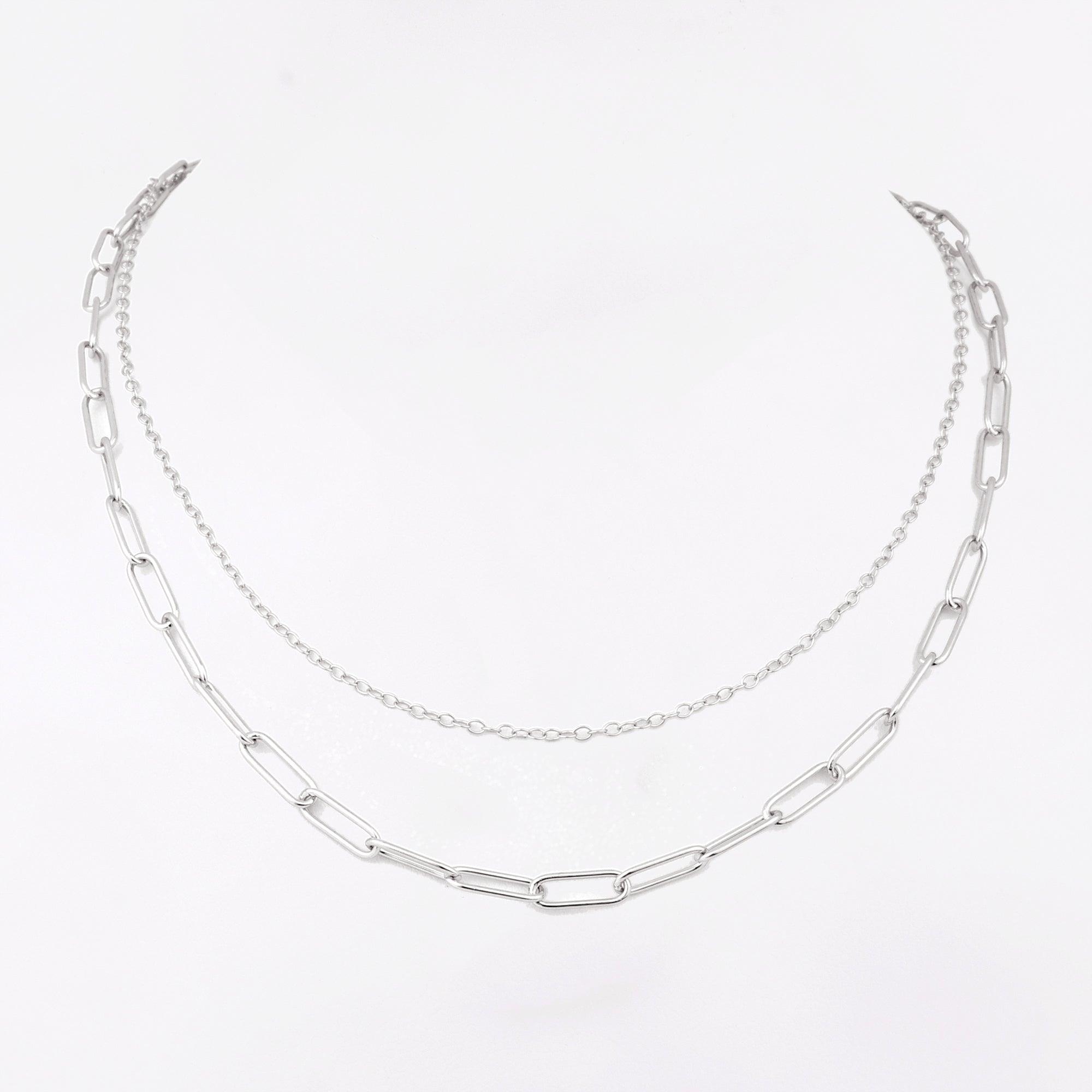 Cable Link Dual-Strand Silver Necklace - Diavo Jewels