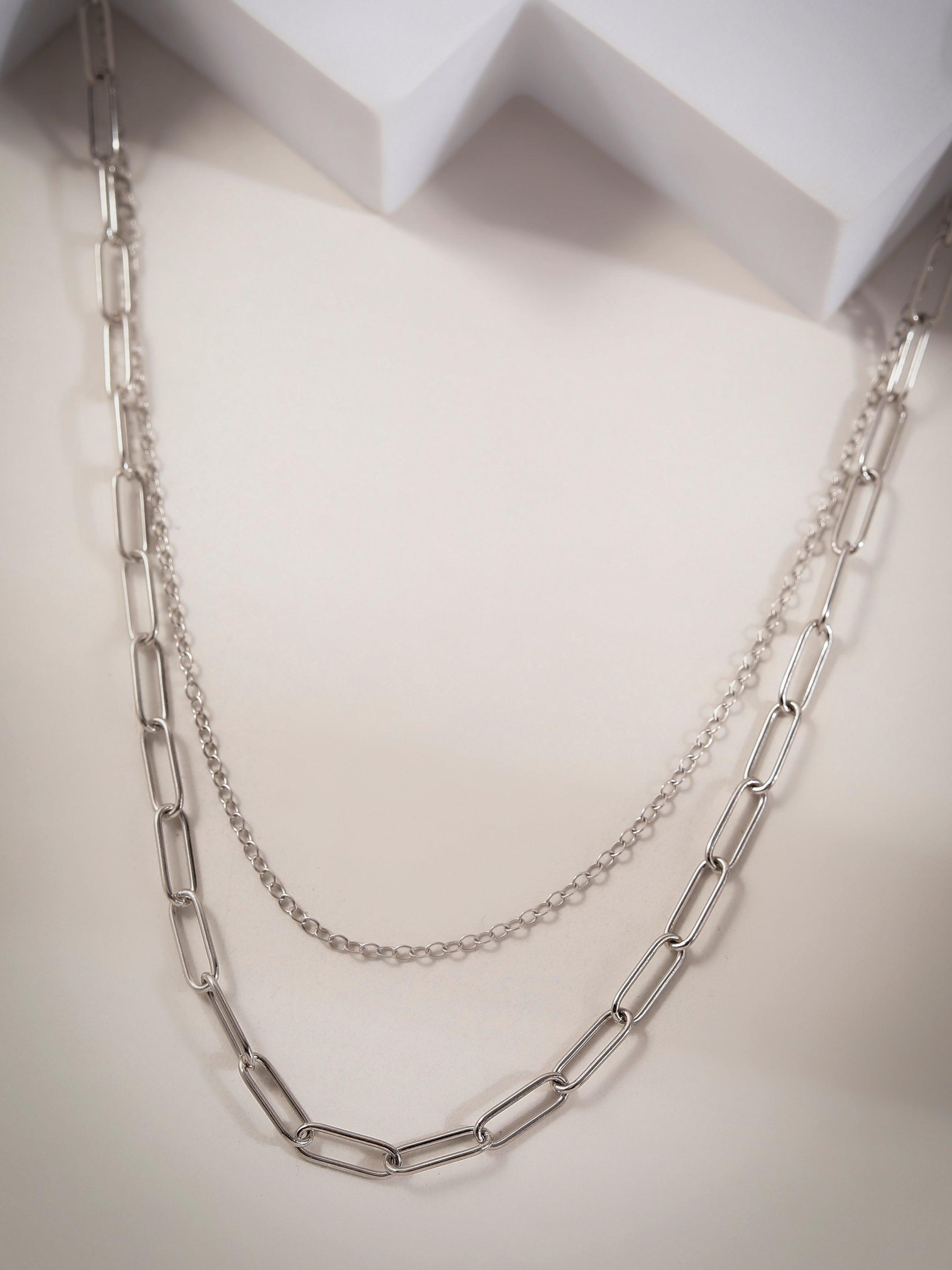 Cable Link Dual-Strand Silver Necklace - Diavo Jewels