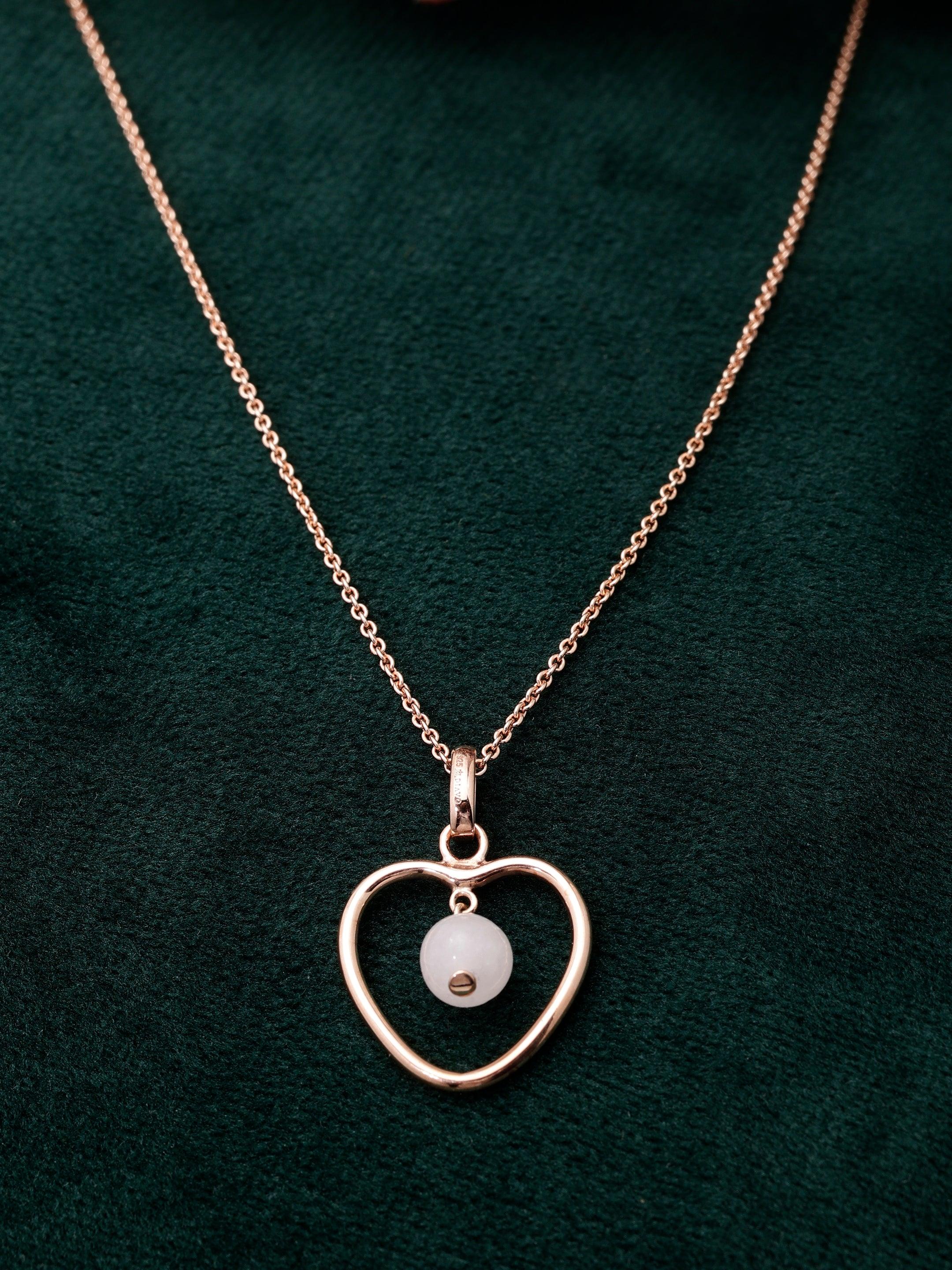 Rose Quartz Heart Silver Necklace - Diavo Jewels