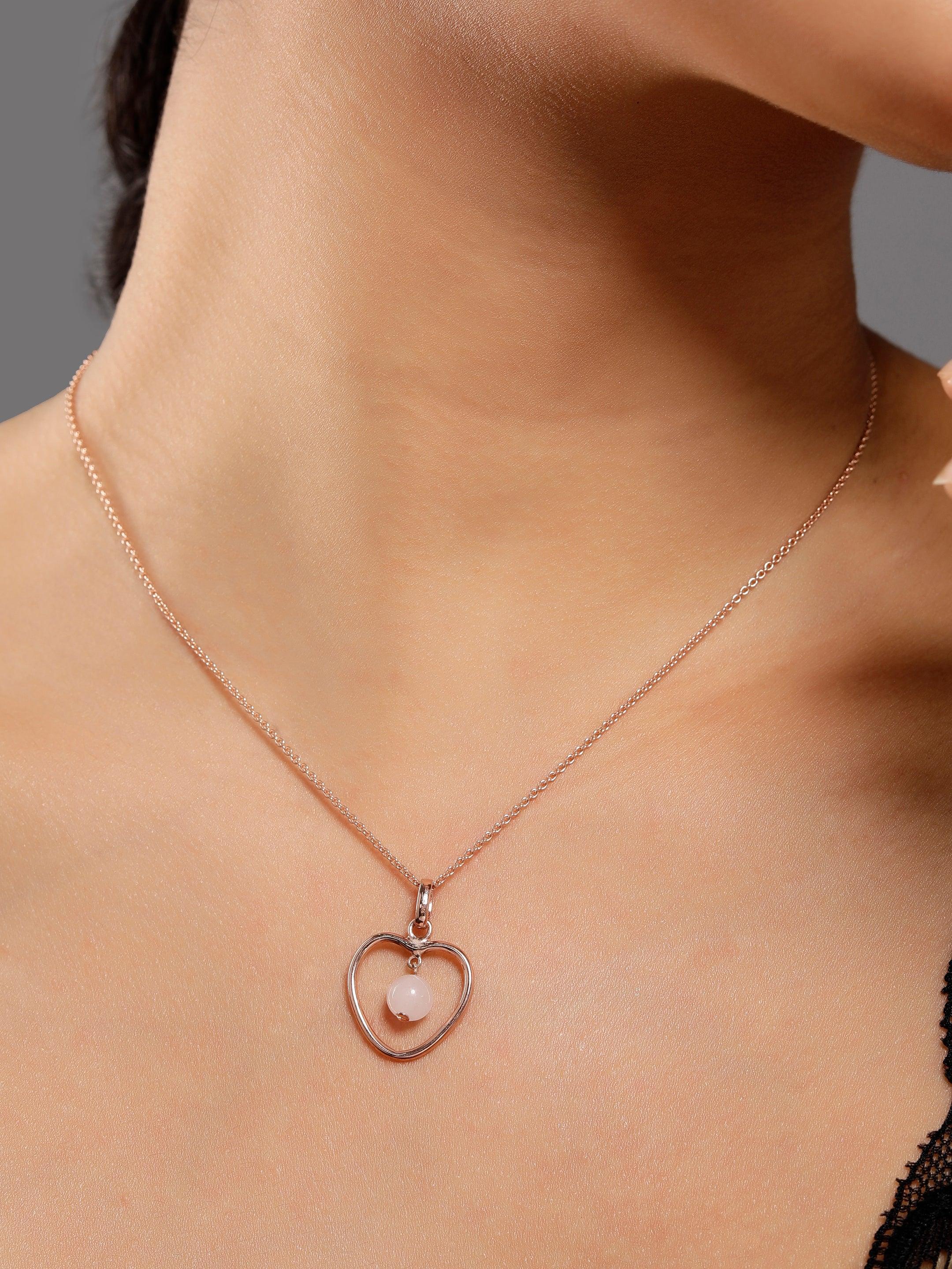 Rose Quartz Heart Silver Necklace - Diavo Jewels