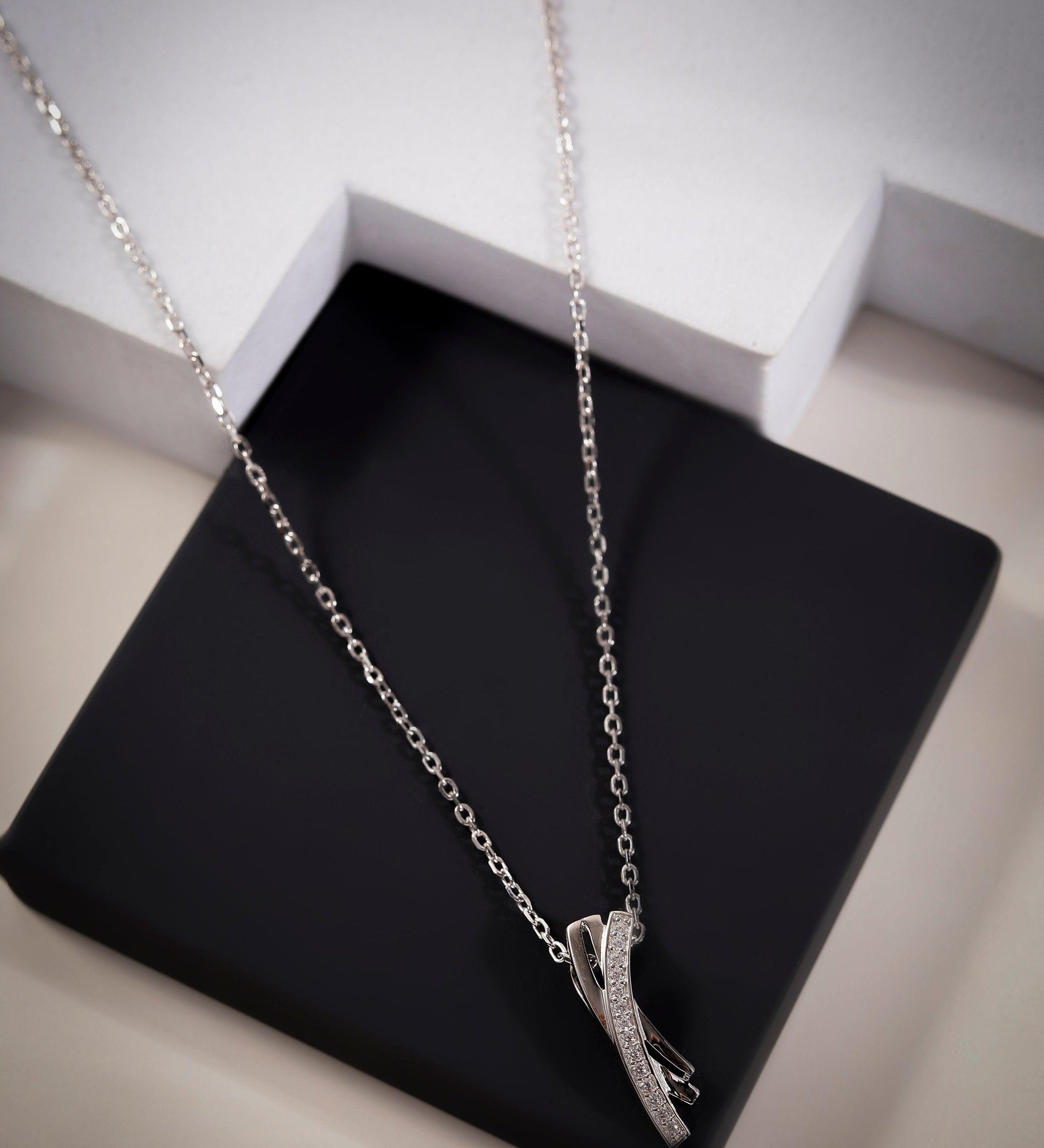 Zircon Crossover Silver Necklace - Diavo Jewels