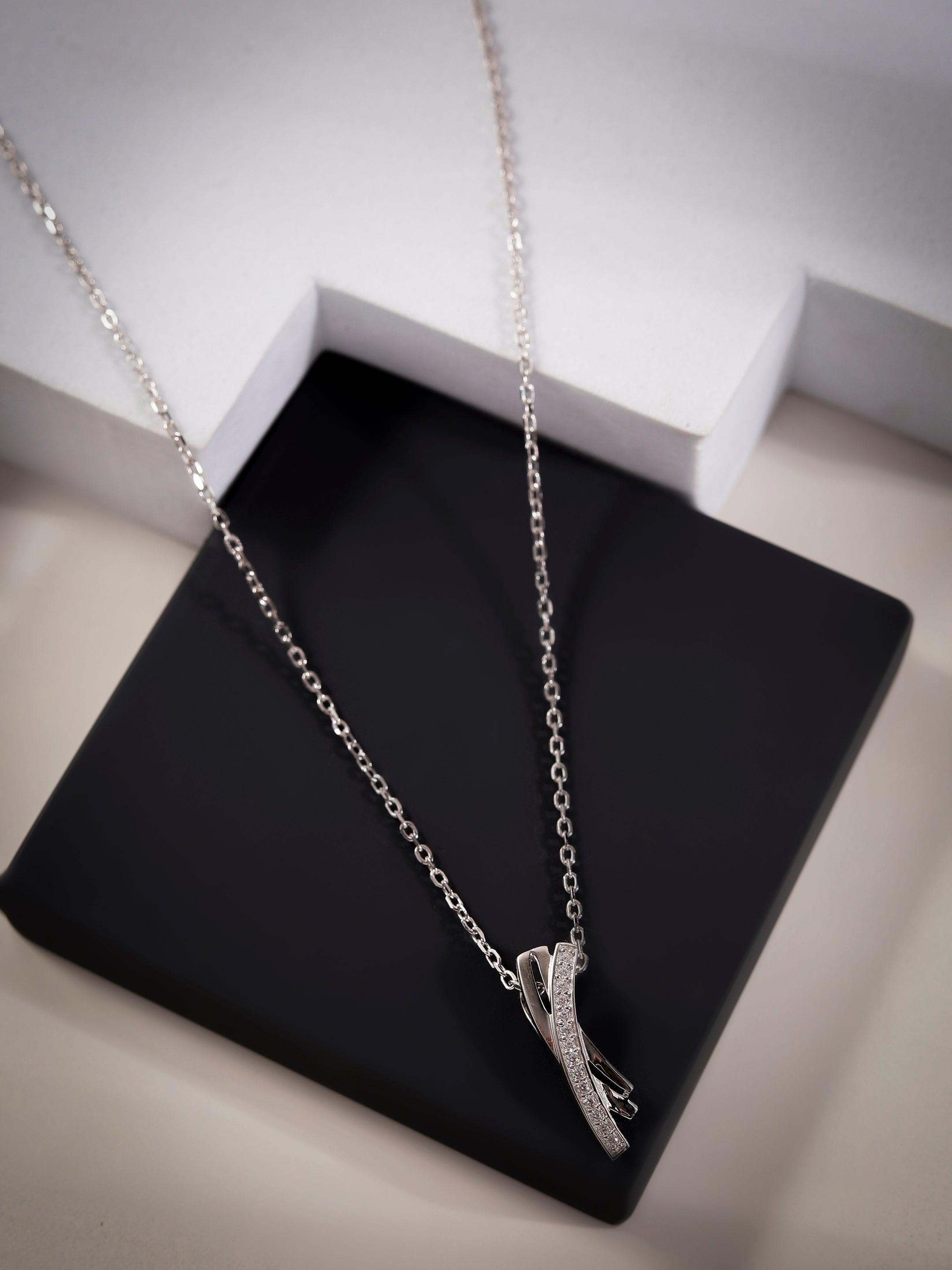 Zircon Crossover Silver Necklace - Diavo Jewels