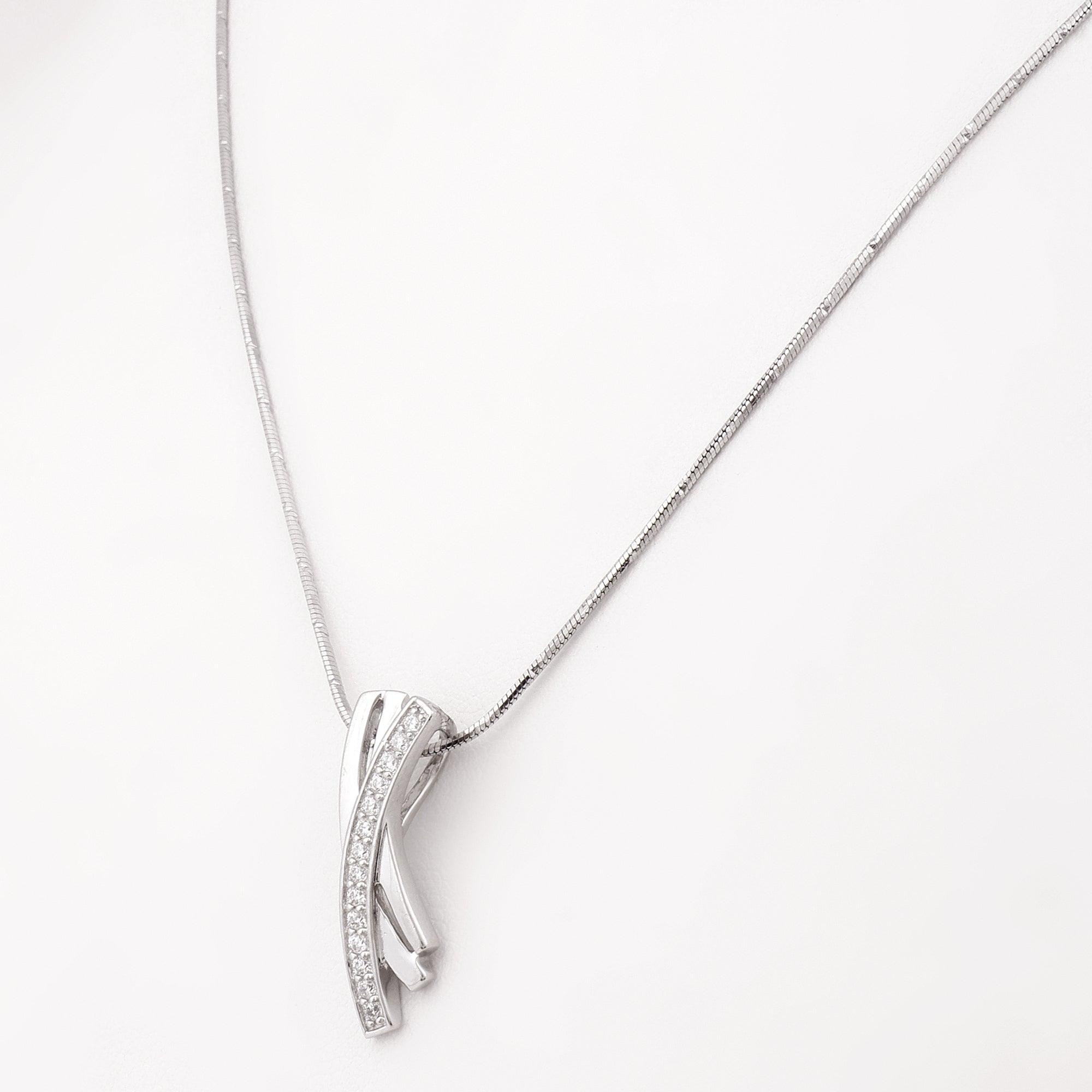 Zircon Crossover Silver Necklace - Diavo Jewels