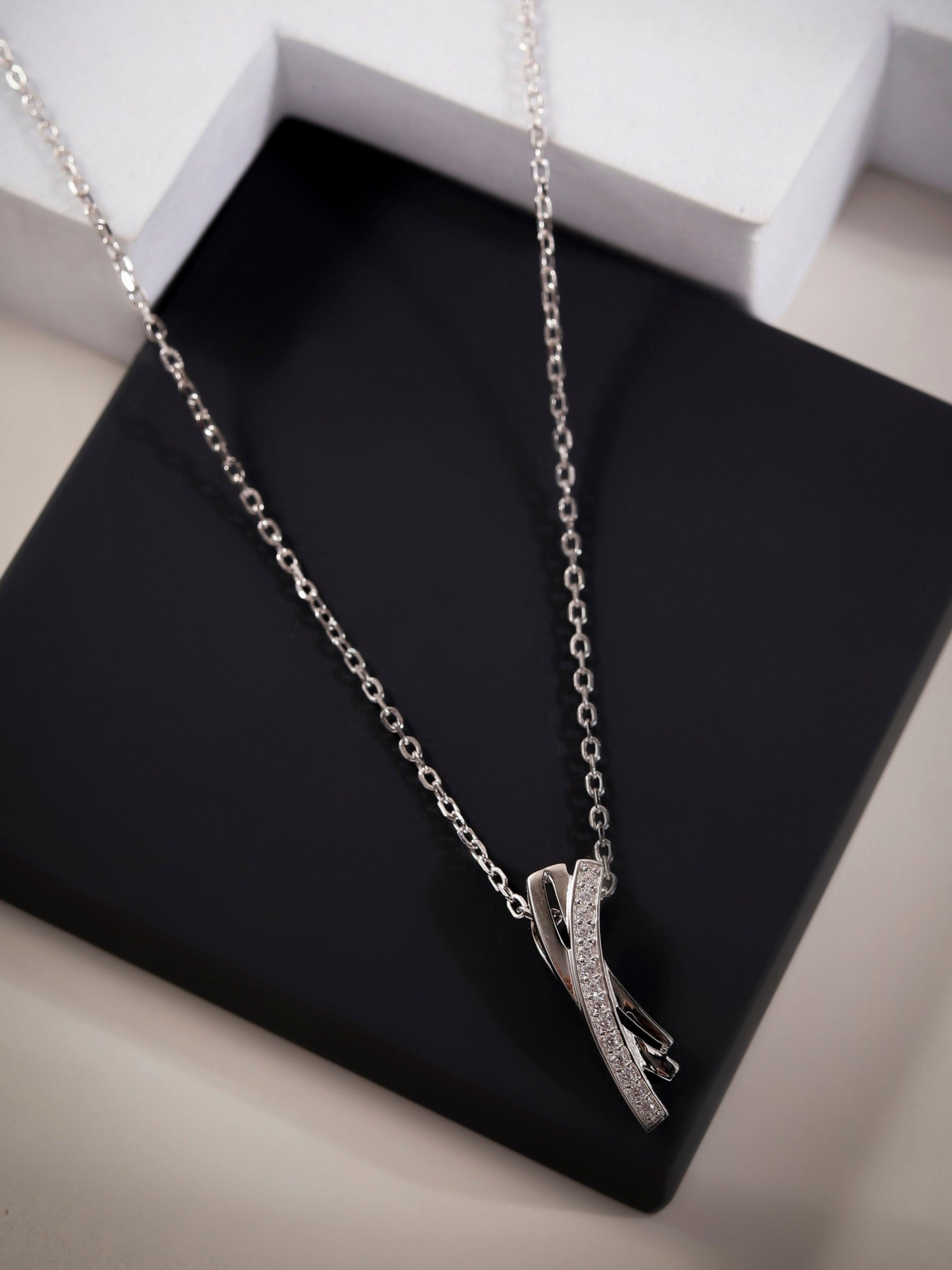 Zircon Crossover Silver Necklace - Diavo Jewels