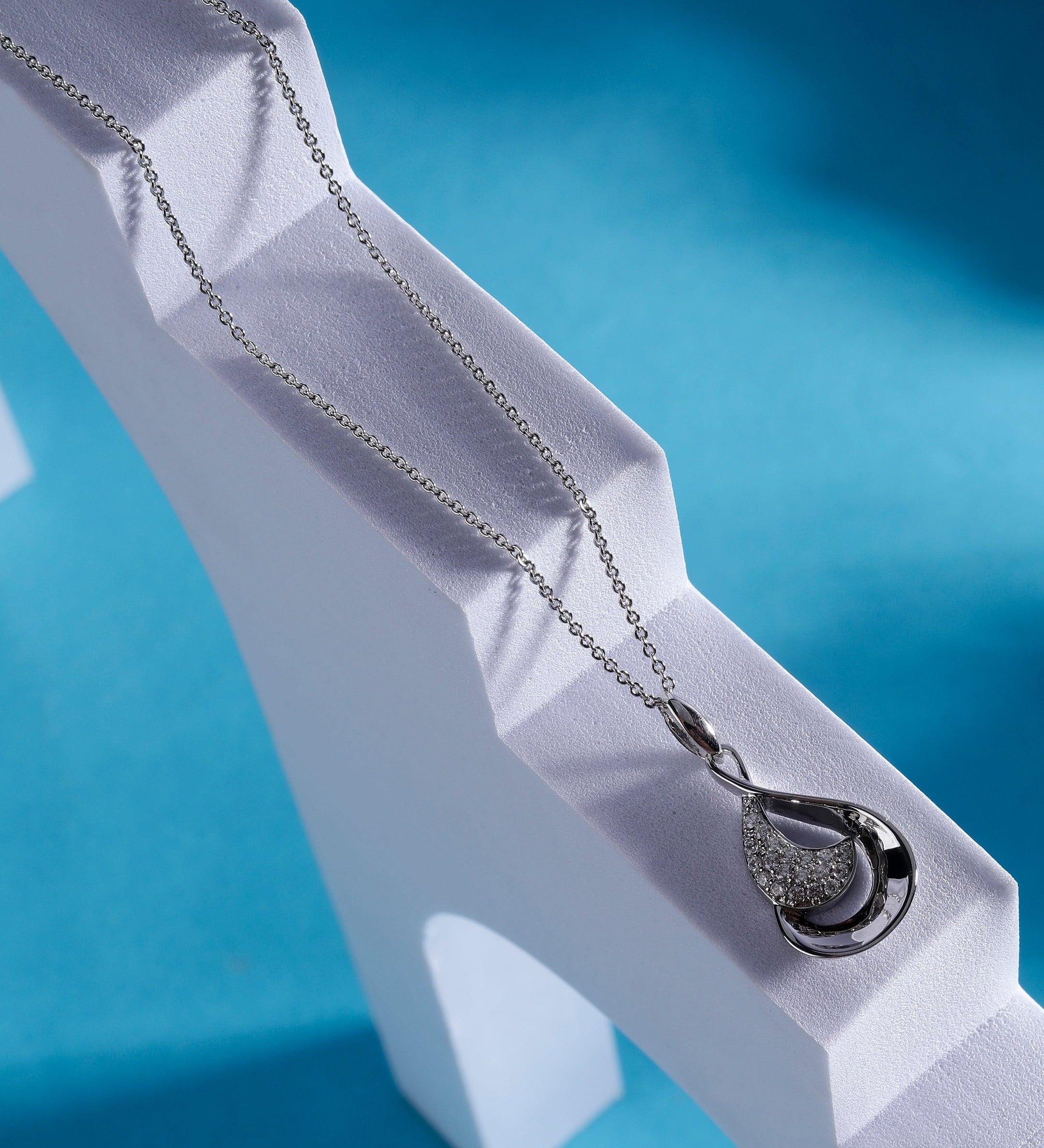 Crescent Drop Rhodium Plated Silver Necklace - Diavo Jewels