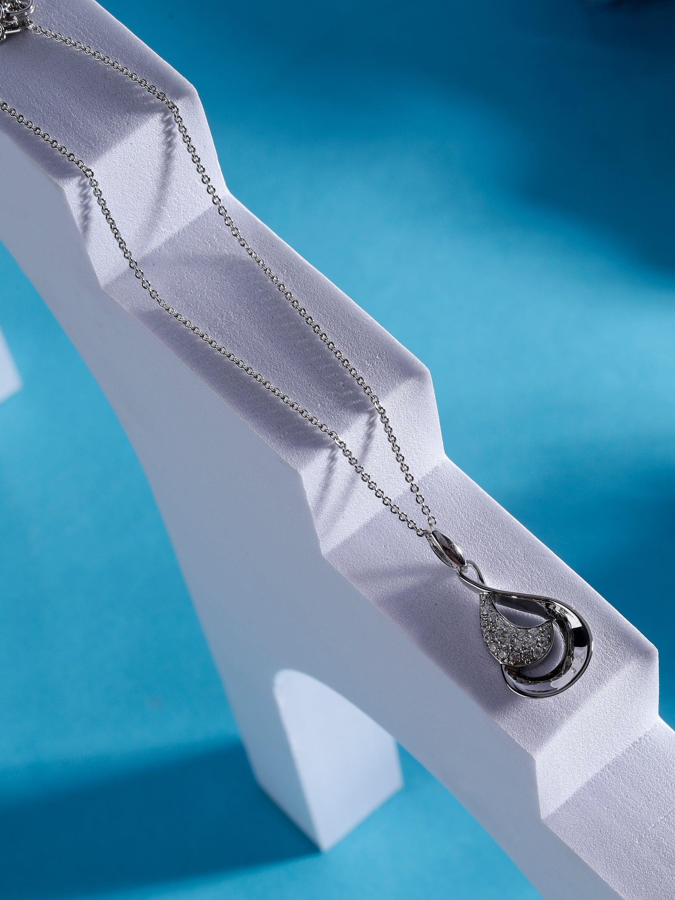 Crescent Drop Rhodium Plated Silver Necklace - Diavo Jewels