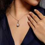 Crescent Drop Rhodium Plated Silver Necklace - Diavo Jewels