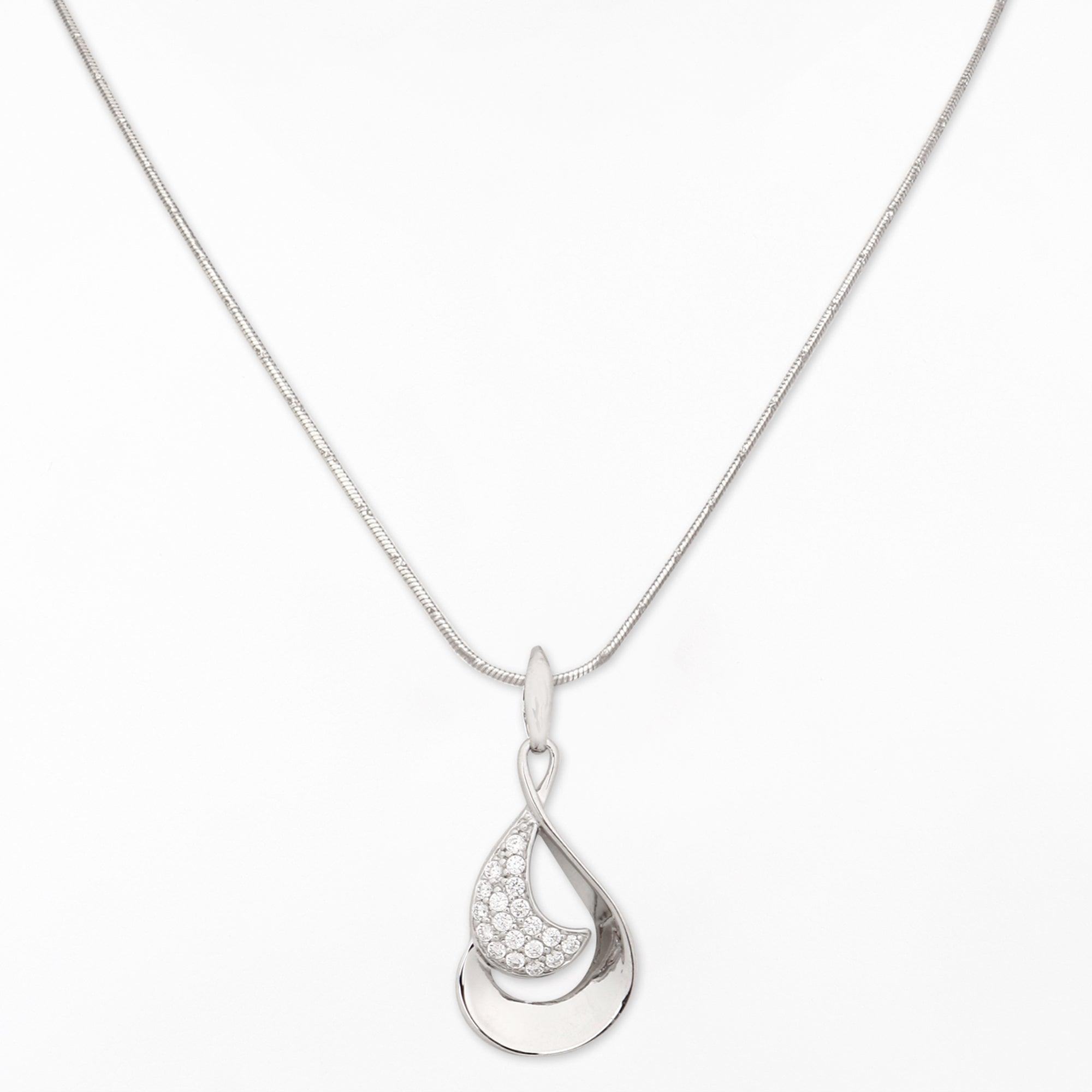 Crescent Drop Rhodium Plated Silver Necklace - Diavo Jewels