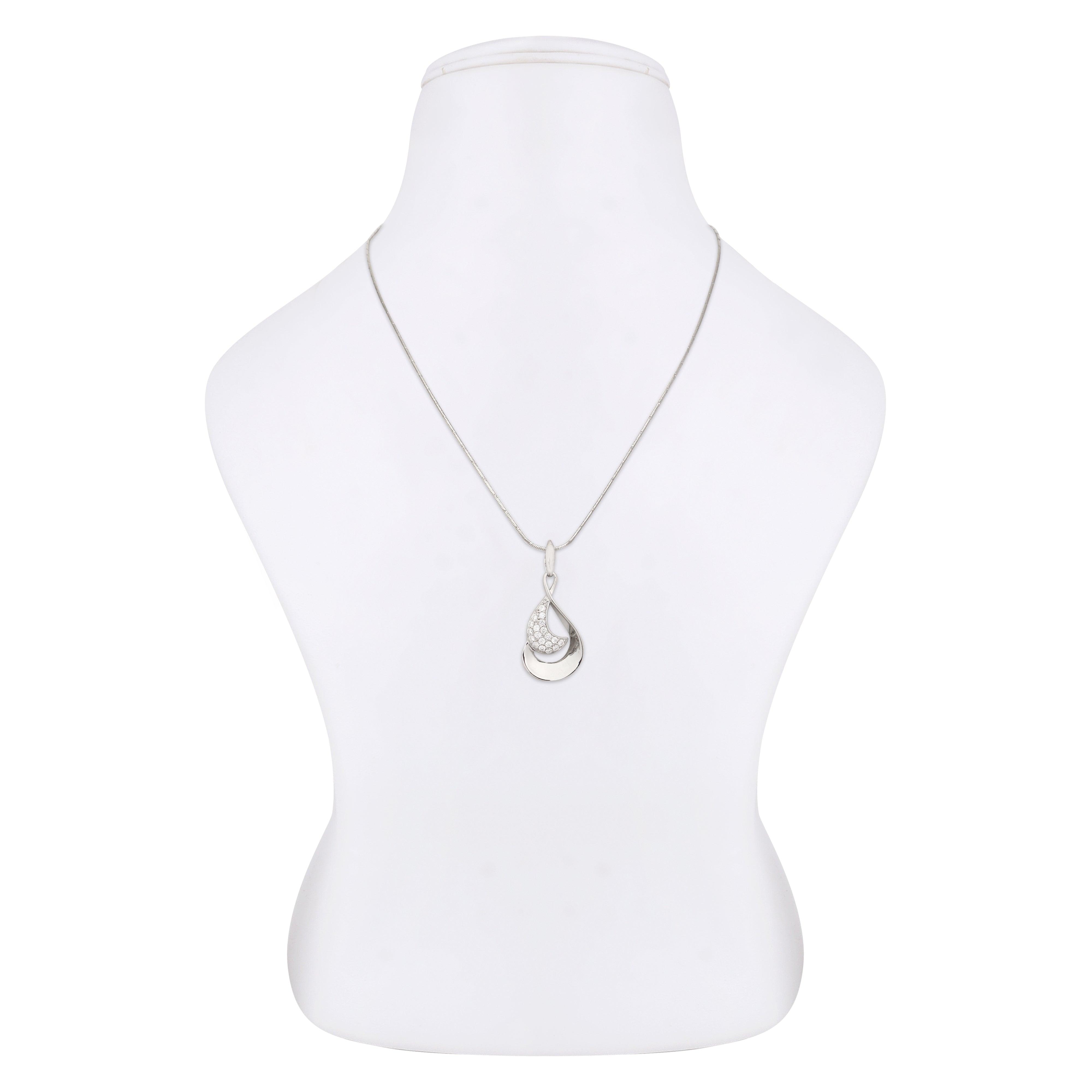 Crescent Drop Rhodium Plated Silver Necklace - Diavo Jewels