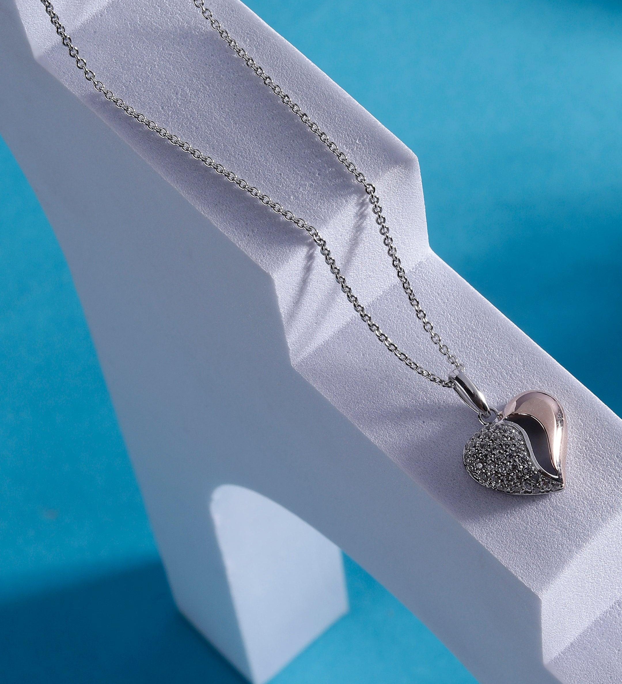 Gleaming Duo-Tone Heart Silver Necklace - Diavo Jewels
