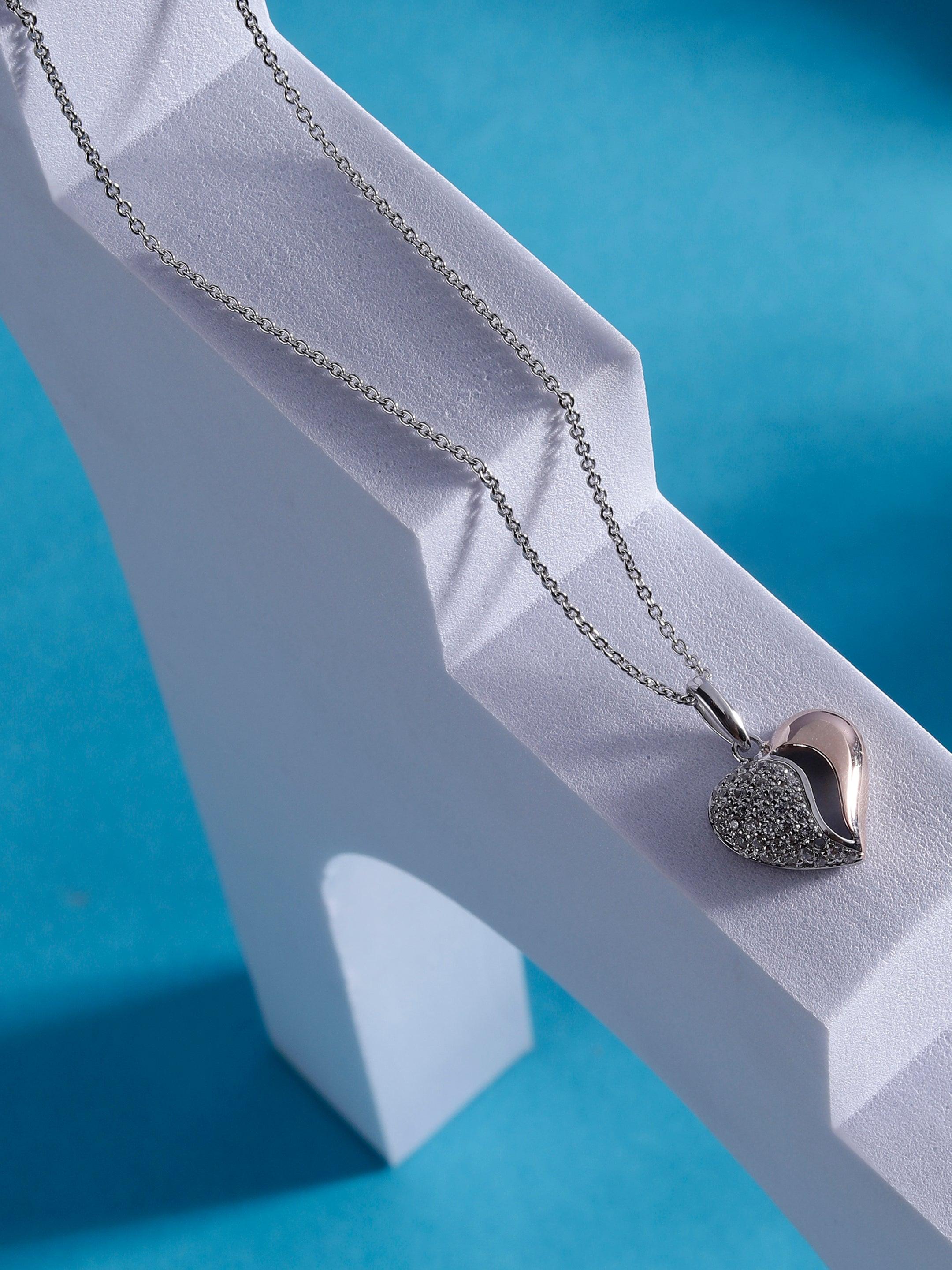 Gleaming Duo-Tone Heart Silver Necklace - Diavo Jewels