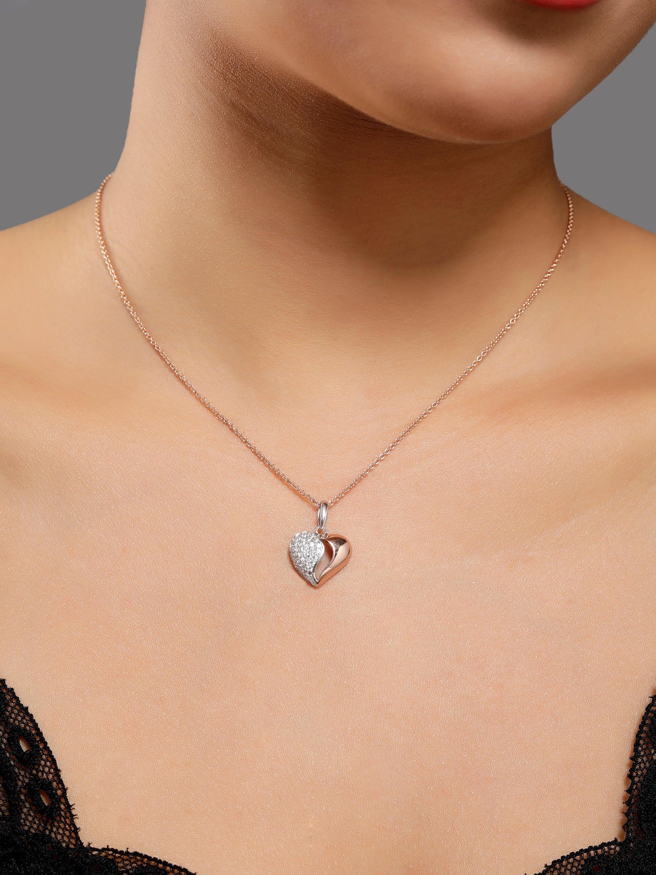 Gleaming Duo-Tone Heart Silver Necklace - Diavo Jewels