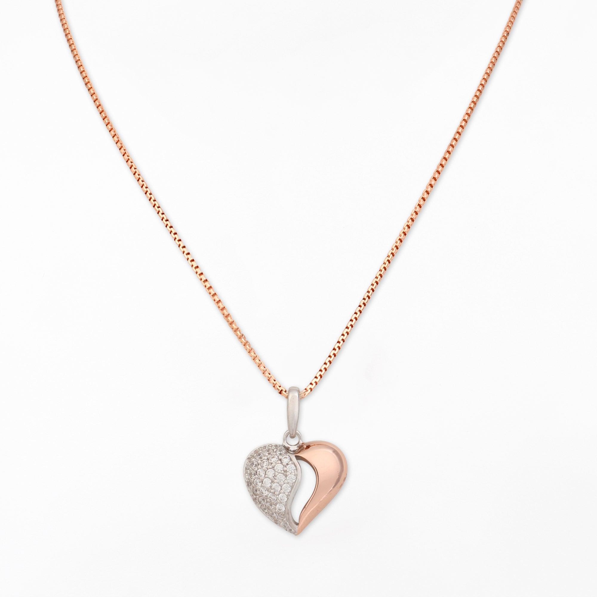 Gleaming Duo-Tone Heart Silver Necklace - Diavo Jewels