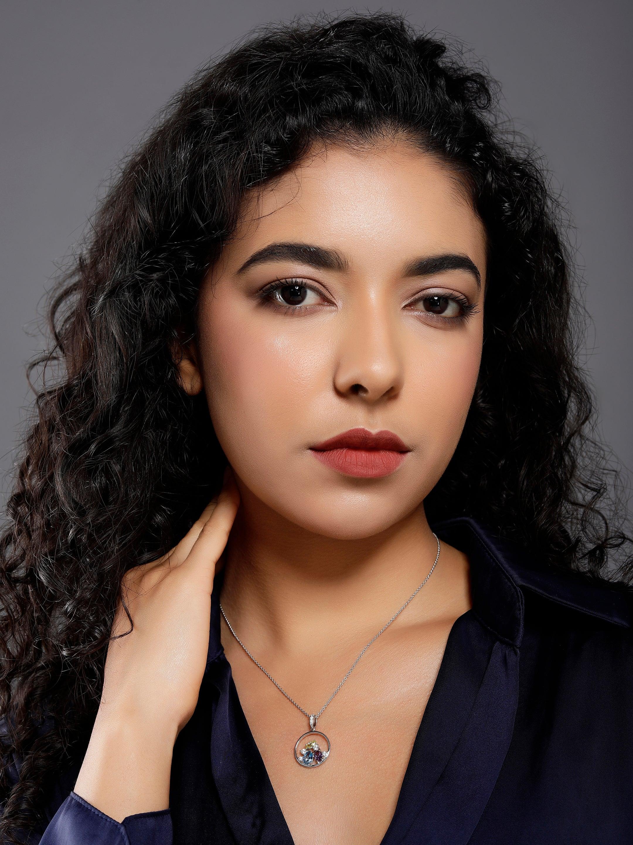 Ring of Gemstones Silver Necklace - Diavo Jewels