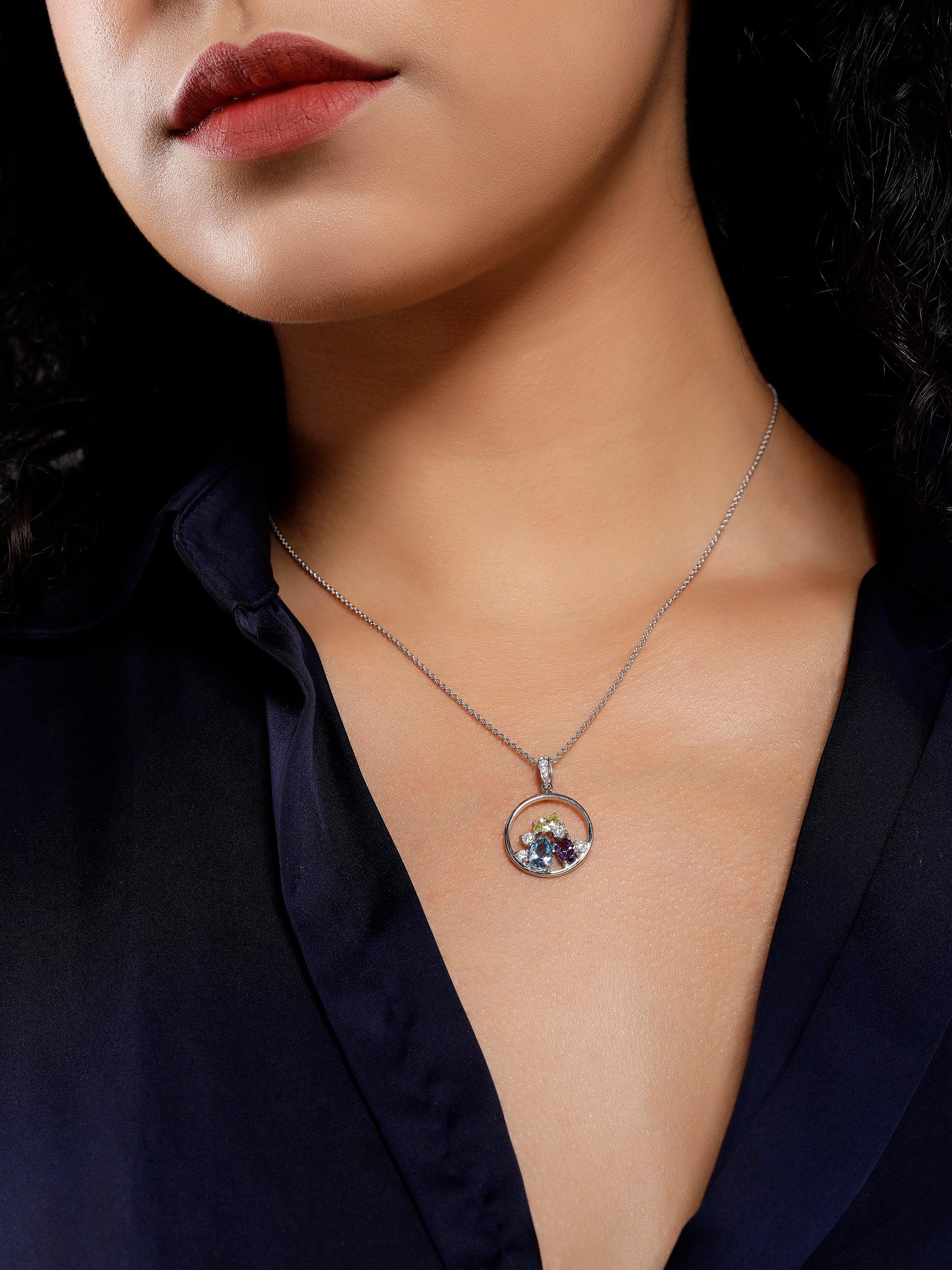 Ring of Gemstones Silver Necklace - Diavo Jewels