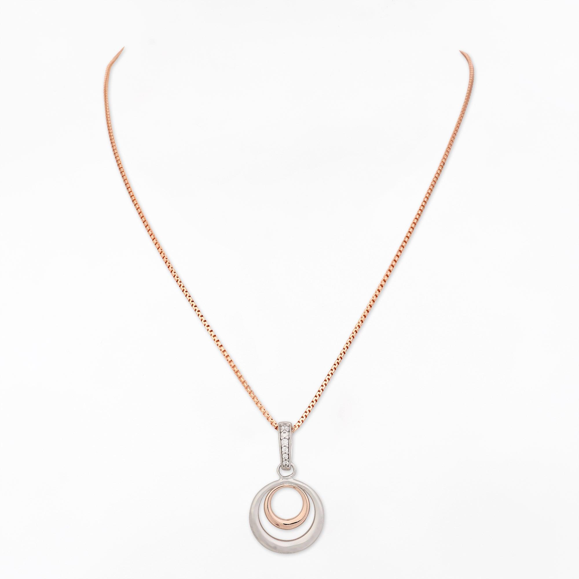 CZ Dual Hoops Silver Necklace - Diavo Jewels