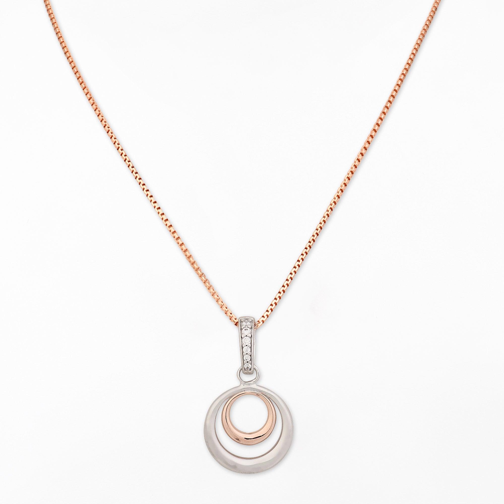 CZ Dual Hoops Silver Necklace - Diavo Jewels