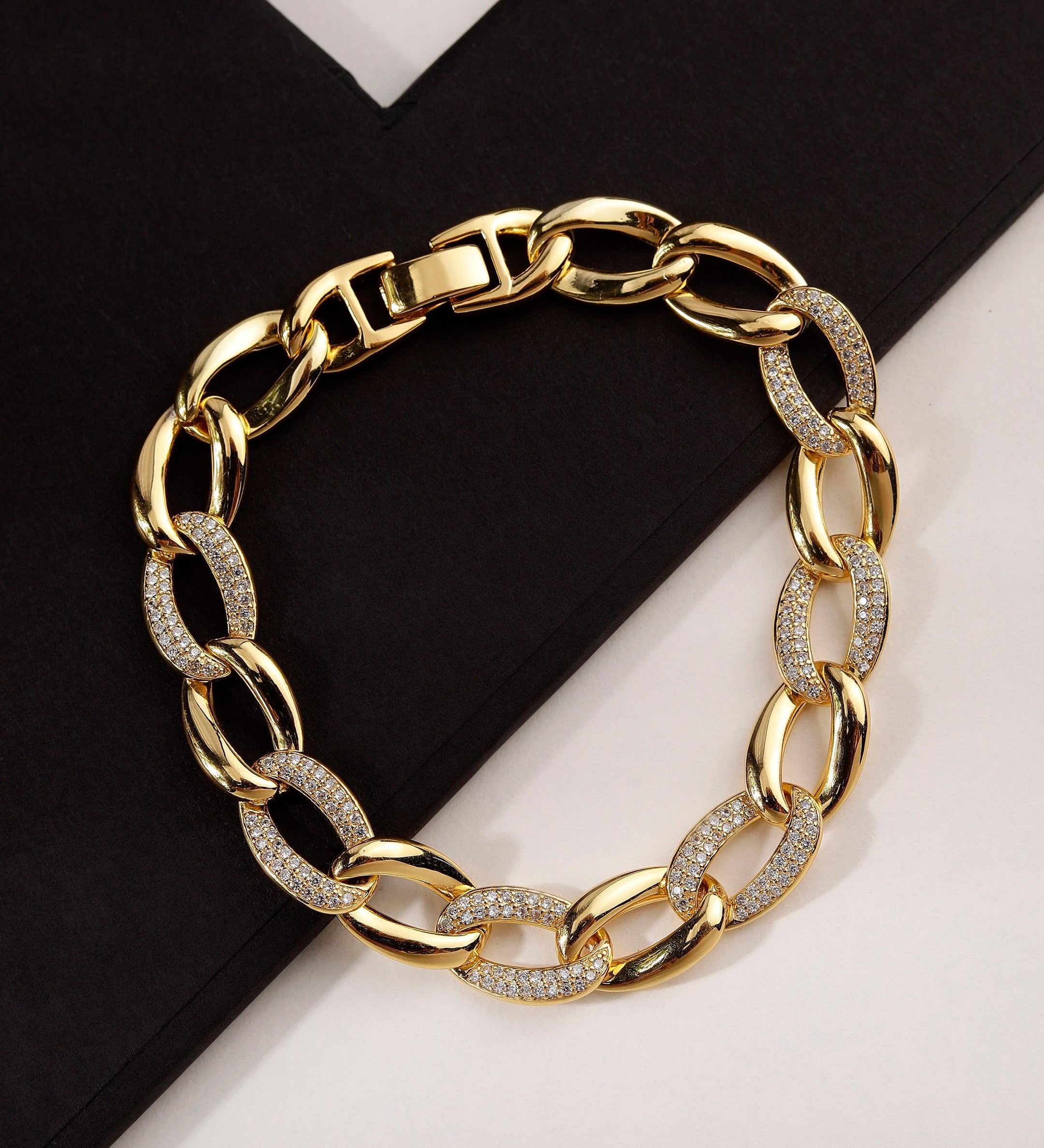 Zircon Zest Gold Plated Men's Silver Bracelet - Diavo Jewels