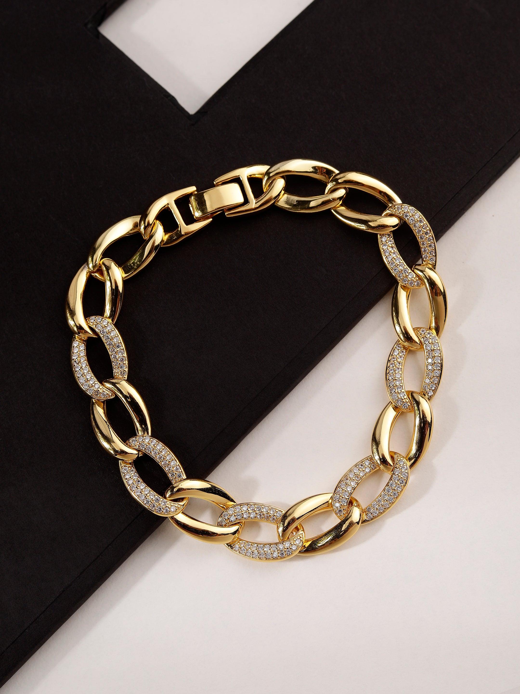 Zircon Zest Gold Plated Men's Silver Bracelet - Diavo Jewels